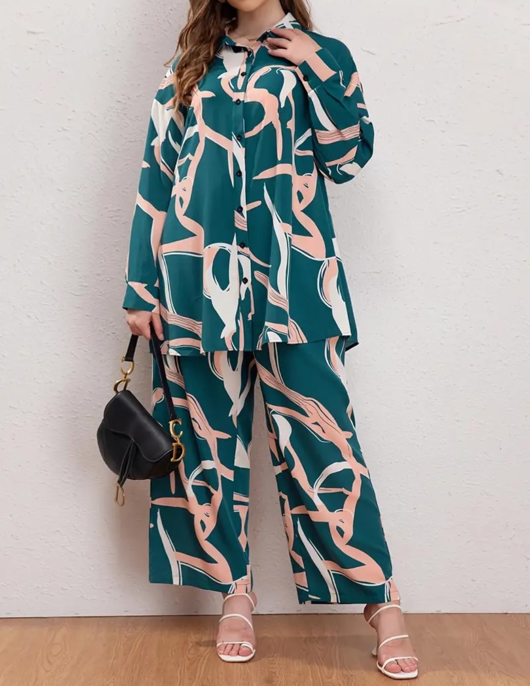 Gufrina Women's Full Sleeve Cuff Shirt Collar Co-Ords Set With Fort Open Top - Stylish And Comfortable (Teal Xl)