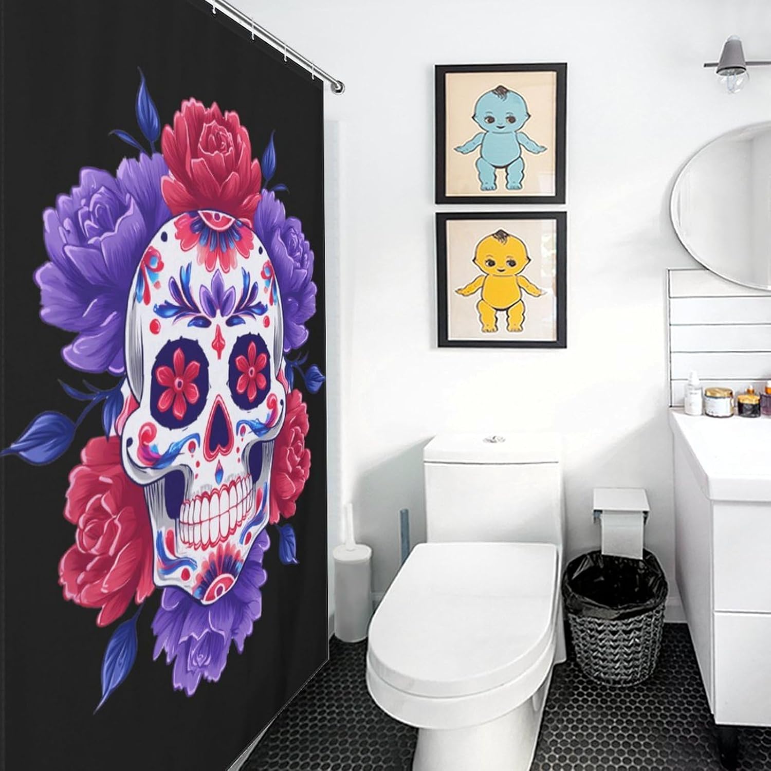 Halloween Skull Shower Curtain 46.85x70.87Inch（119x180cm） Polyester Bath Curtain Shower Curtains Printed Decorative