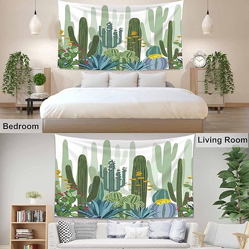 Miniatura 4 de Pznen Tapiz para colgar en la pared, diseño botánico de plantas verdes tropicales, cactus tropicales, telón de fondo de poliéster para dormitorio,