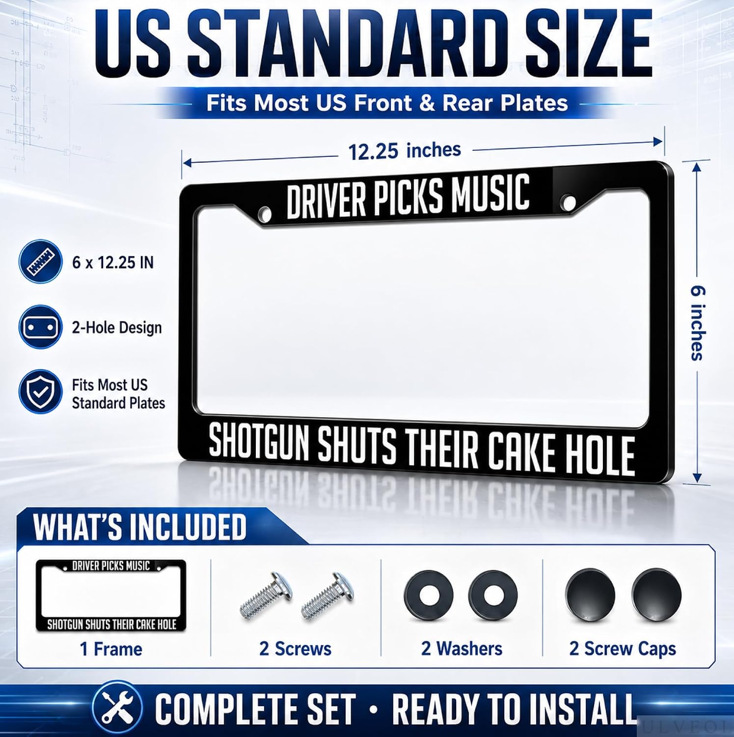 6x12.25 Inch License Plate Frame with 2 Holes and Screws Driver Picks Music Shotgun Shuts Their Cake Hole - Black Plate Frames Auto Car Accessoriesn - for US Standard Frame for Front and Rear image 2
