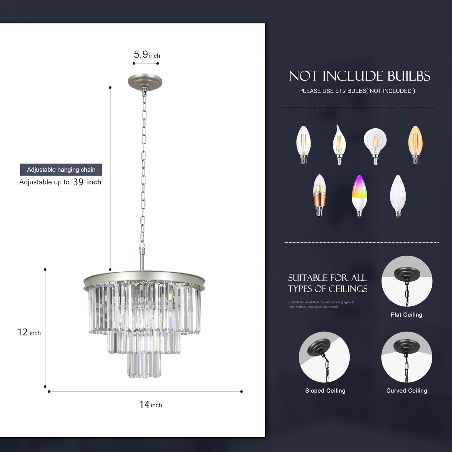 Crystal Nickel Modern Chandeliers Lights Vintage Pendant Ceiling Light Traditional Chandelier Lighting Fixture 3-Tier for Dining Room Living Room Kitchen Island Bedroom Entryway