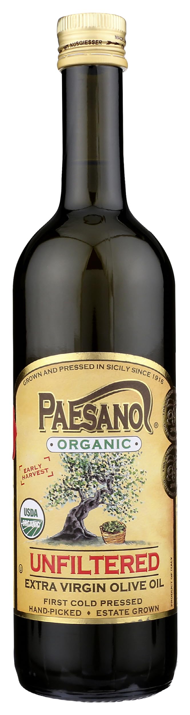 PAESANO Organic Extra Virgin Oil Olive, 25 FZUSDA OrganicEU Organic