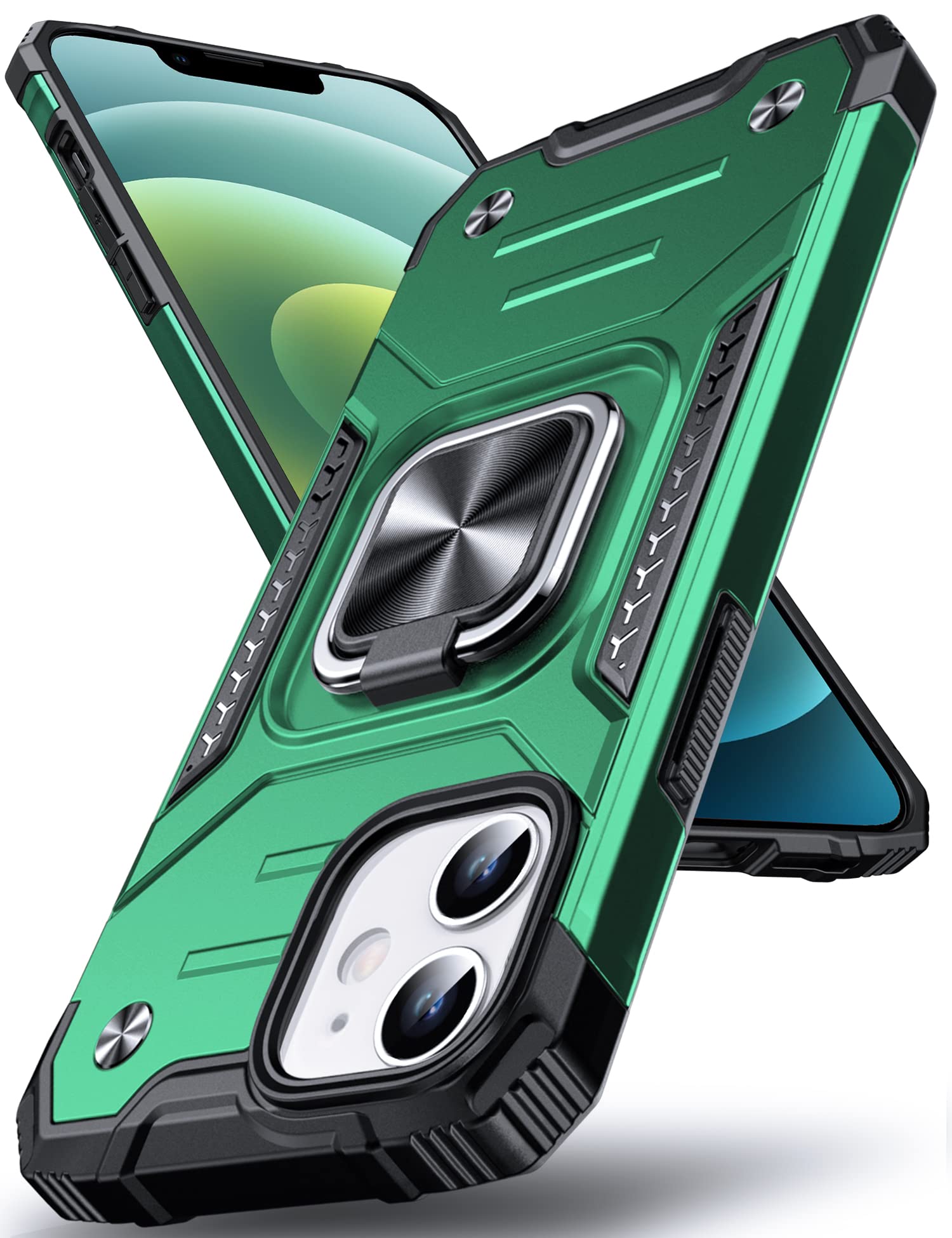Coque iPhone 12 Mini DASFOND antichoc verte avec anneau de protection - 7