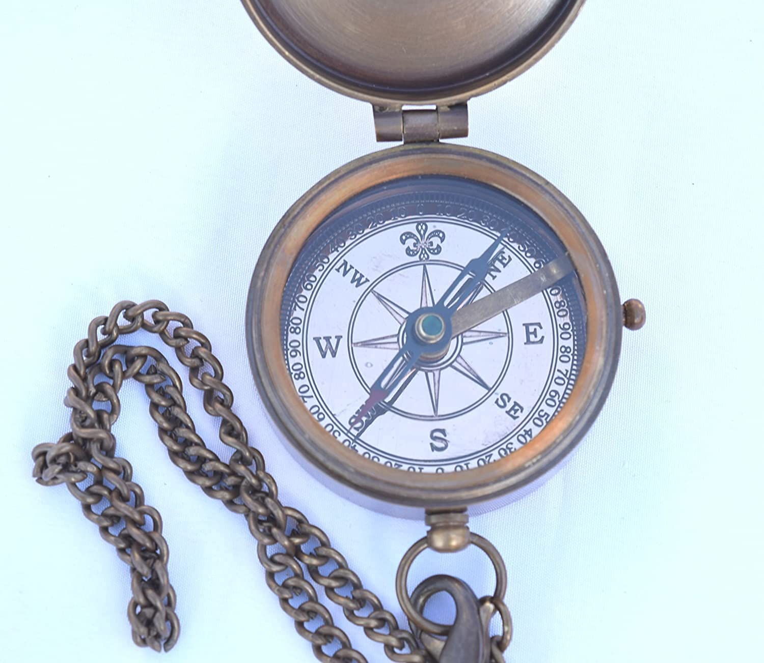 Antique Directional Magnetic Compass - Grow Old with ME Engraved Brass Compass On Chain with Leather Case