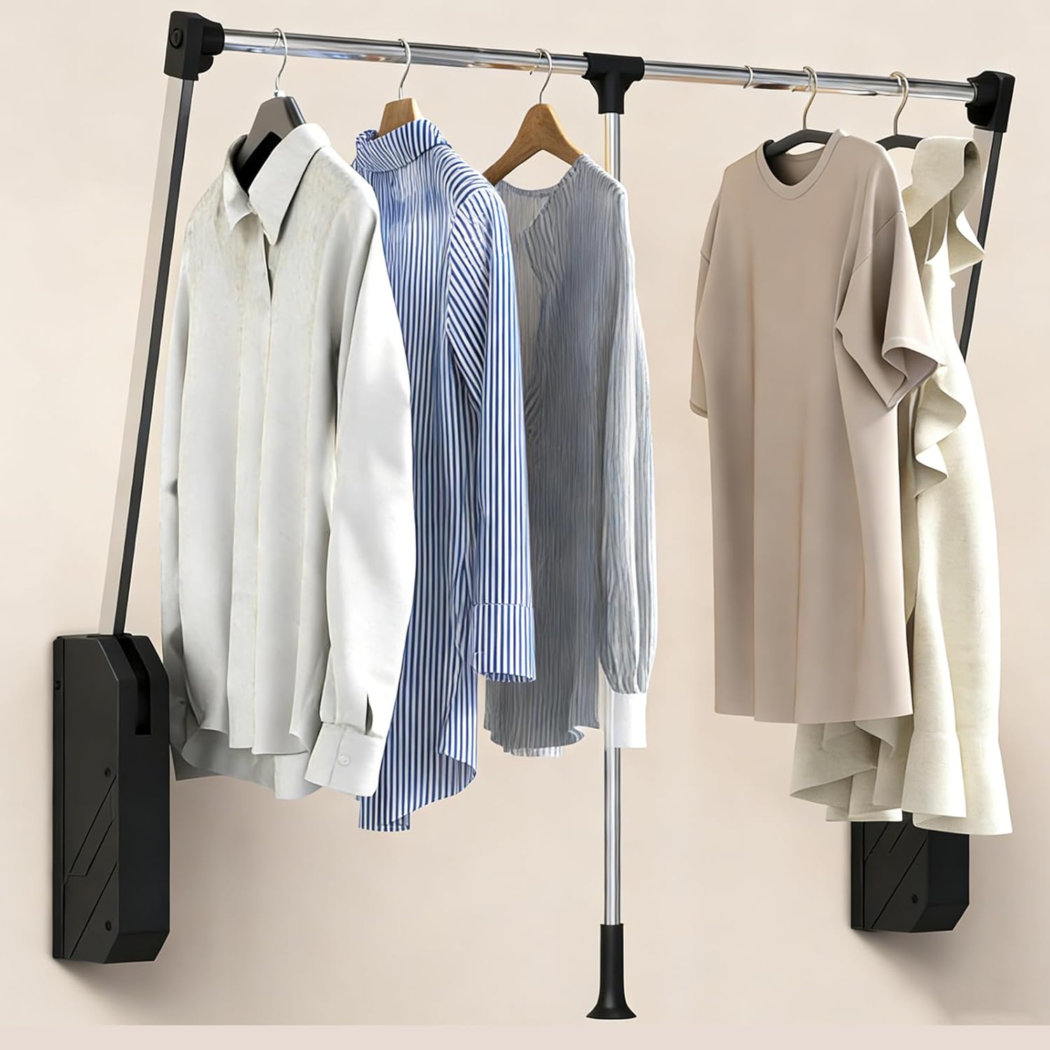 Pull Down Closet Rod Adjustable 26-35 Inch, Retractable Hanging Rod for Closet with Soft-Close, Heavy Duty Clothes Rack Side & Back Mounted, 60 lbs Capacity for Wardrobe Organization