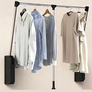 Pull Down Closet Rod Adjustable 26-35 Inch, Retractable Hanging Rod for Closet with Soft-Close, Heavy Duty Clothes Rack Side & Back Mounted, 60 lbs Capacity for Wardrobe Organization