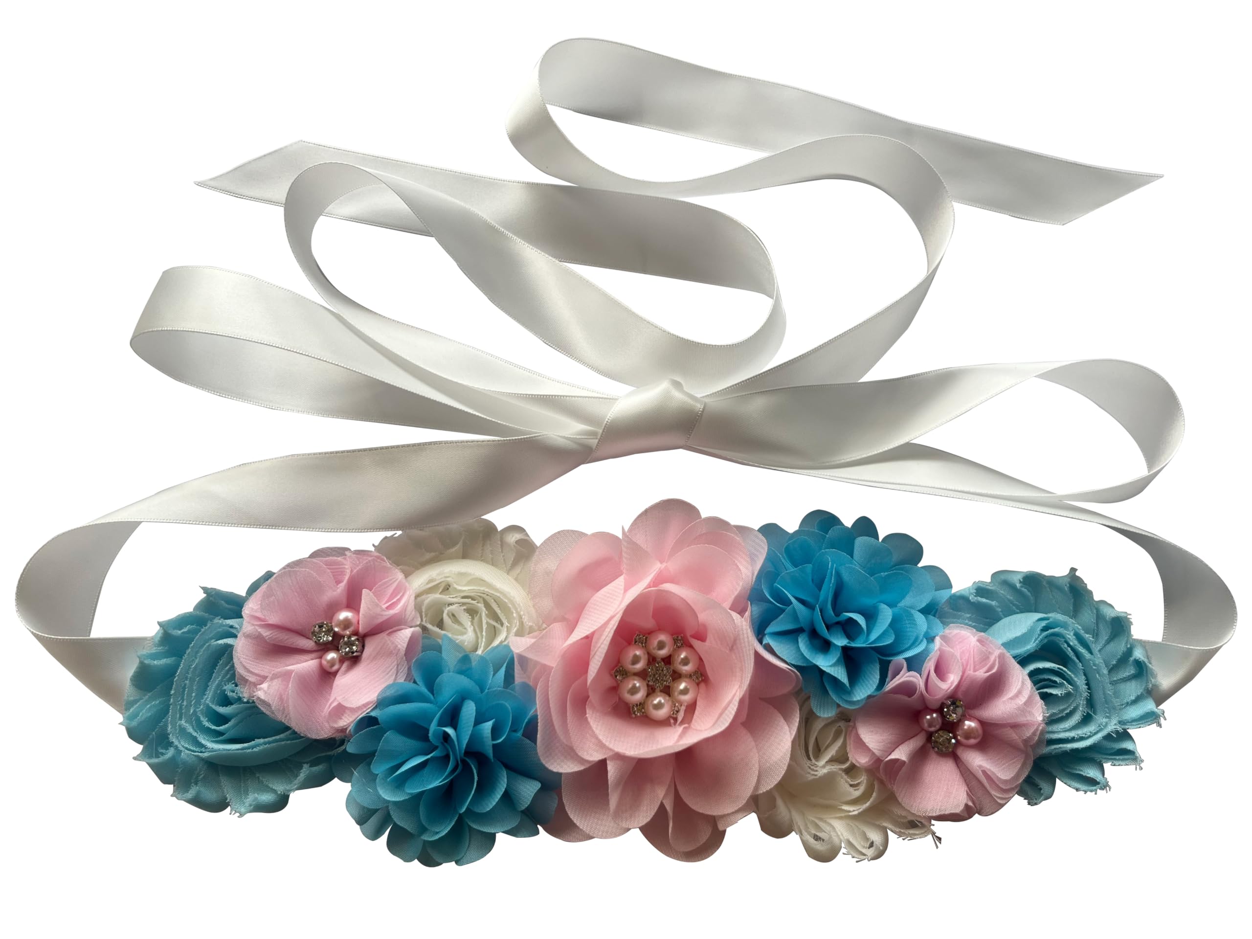 Luoyunna Women's Pink Blue Maternity Flower Belt For Baby Shower Mommy Sash Pregnancy Belt, Width： 1 Inch， Length： 94.5 Inches