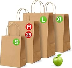 Brown Paper Bags with Handles - 25 Pack, Medium 11.5 x 9.5 x 4.5", 120gsm Kraft Material, Twisted Handle Carrier Bag, Retail Lunch Party Gift Shopping Grocery