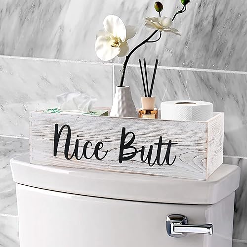 Miniatura 5 de LotFancy Caja de decoración de baño, paquete de 2 unidades, Hello Sweet Cheeks Nice Butt en 2 lados, cesta de almacenamiento de madera para inodoro,