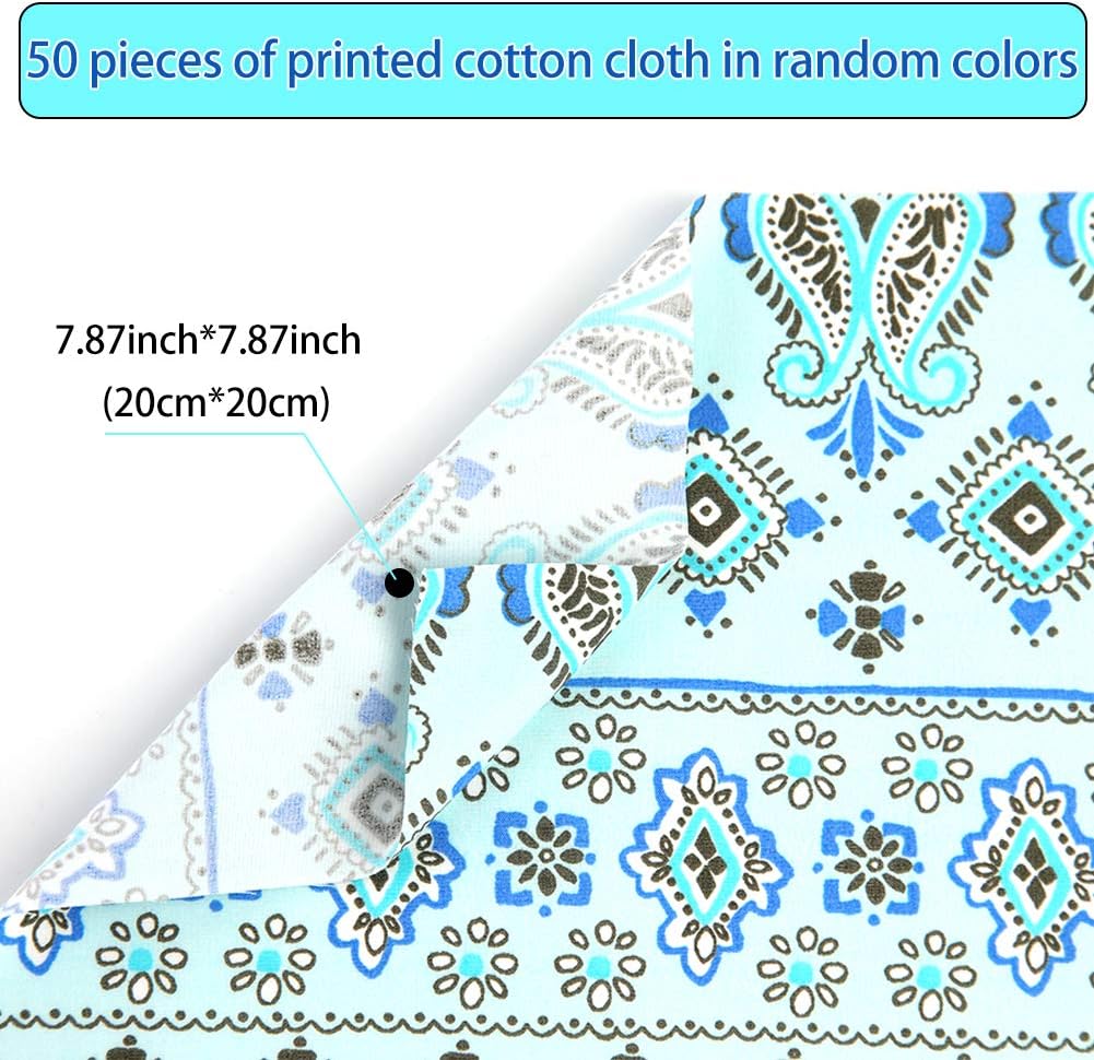 50 Pieces Printed Cotton Quilting Fabric Patchwork Squares DIY Sewing Quarter Bundle Fabric Pure Cotton Printing Cloth for Quilting Patchwork, DIY Craft, Scrapbooking Cloth (7.8 x 7.8 Inch/20 x 20 cm)