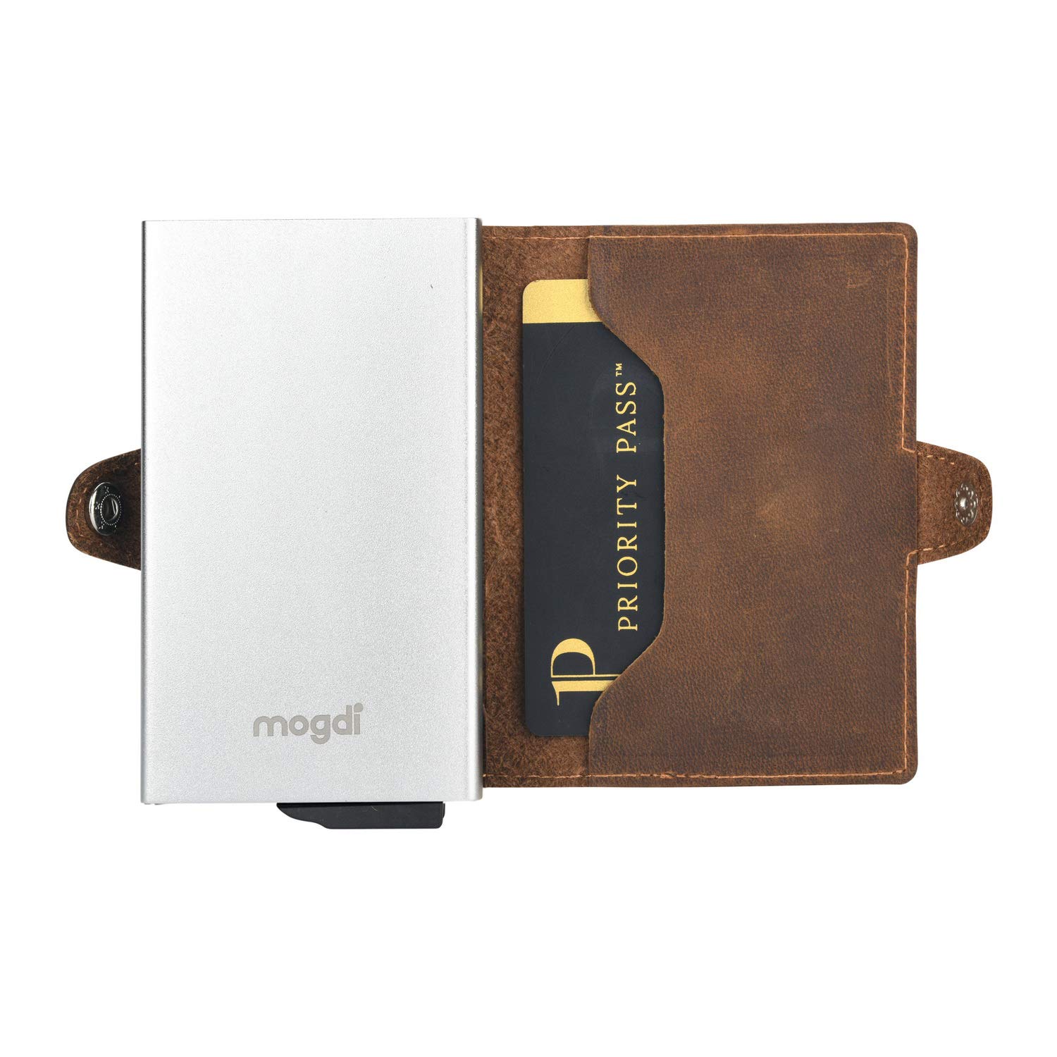 Duo Premium Herren Geldbörse, RFID/NFC Schutz, Slim Wallet mit Münzfach, Druckknopf & Kartenetui, aus A++ Echtleder, bis zu 12 Karten, Business Portmonee für Männer (Silber)