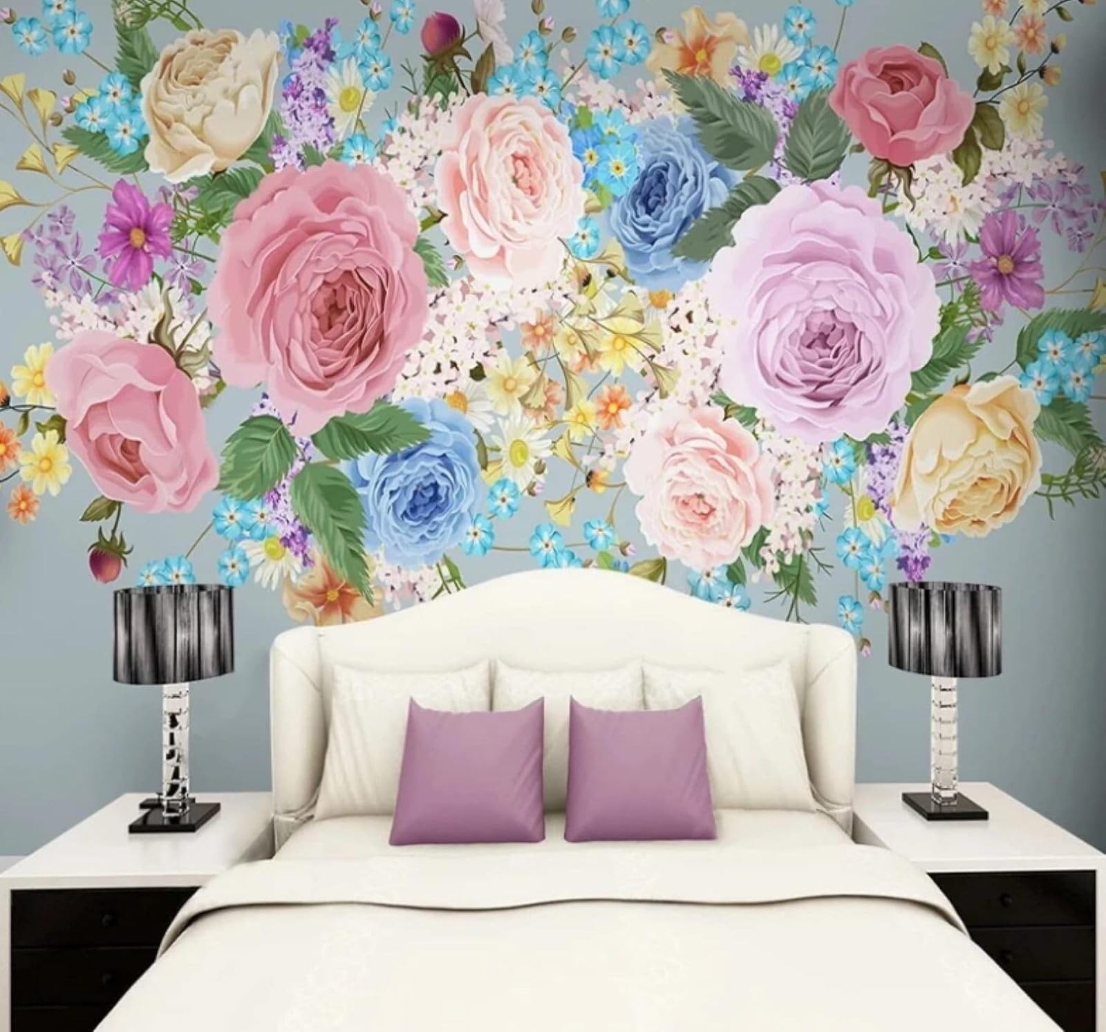 XLMING Elegant Three Dimensional Colourful Fresh Flowers 3D Wallpaper Luxury Home Dining Decor Paste Sofa Living Room The Wall for Bedroom Mural-150cm×105cm