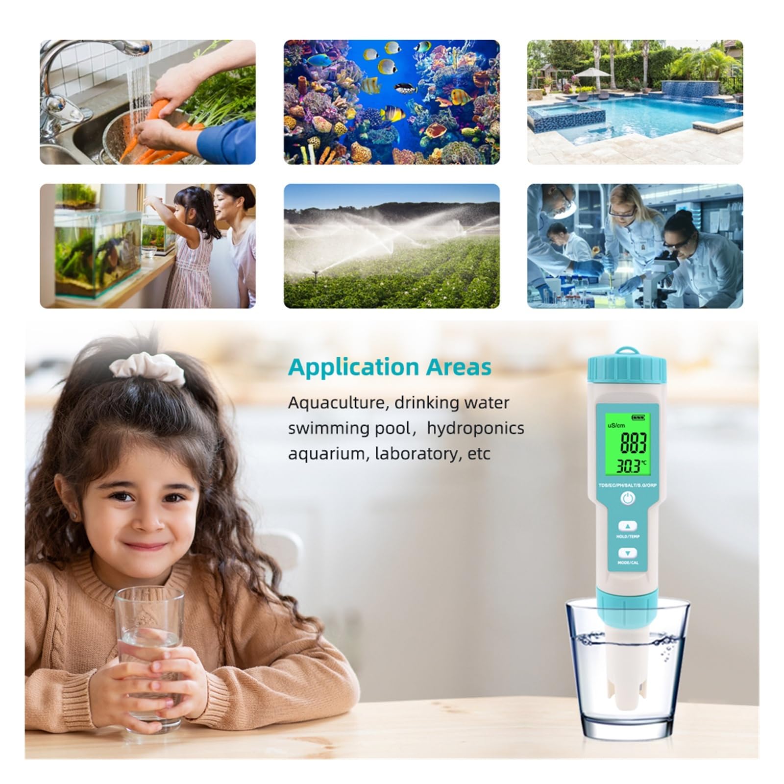 Testeur de qualité de l'eau Testeur de qualité de l'eau 7 en 1 PH/TDS/EC/ORP/salinité/température C-600 for Eau Potable