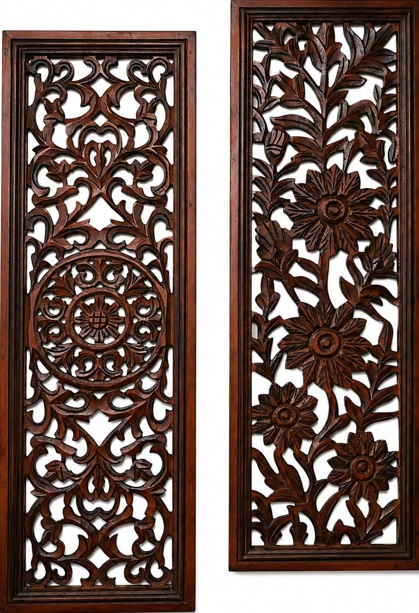 Wooden Designer Wall Hanging Plaques, Wall Plaque Wall Décor Plaques - 36x12 Inch Set of 2 - Burnt, Elegant Sculpture Wall Décor Panel to Enhance the Décor of Your Room or Office