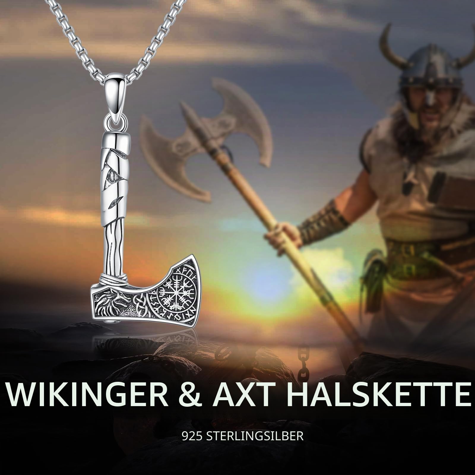 Wikinger-Halskette, 925er Sterlingsilber, Wikinger-Anhänger, Halskette, nordisches Amulett, Wikinger-Schmuck, Geschenke für Frauen und Männer