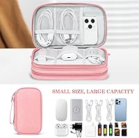 Vista 6 de FYY Organizador para cosas electrónicas, para viajes, para cables, cargadores, celular y auriculares, estuche portátil, impermeable, doble capa, Rosa