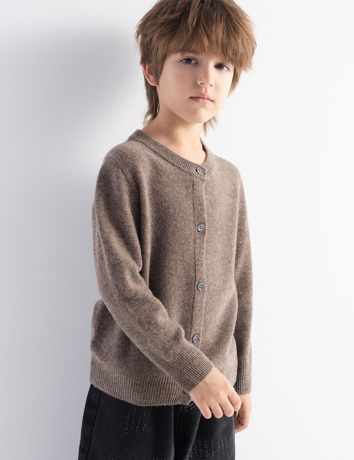 Chanyarn Mädchen Jungen 100% Merinowoll-Cardigan Herbst Winter First-Line Ready-to-Wear Rundkragen Langarm Nahtloser Pullover
