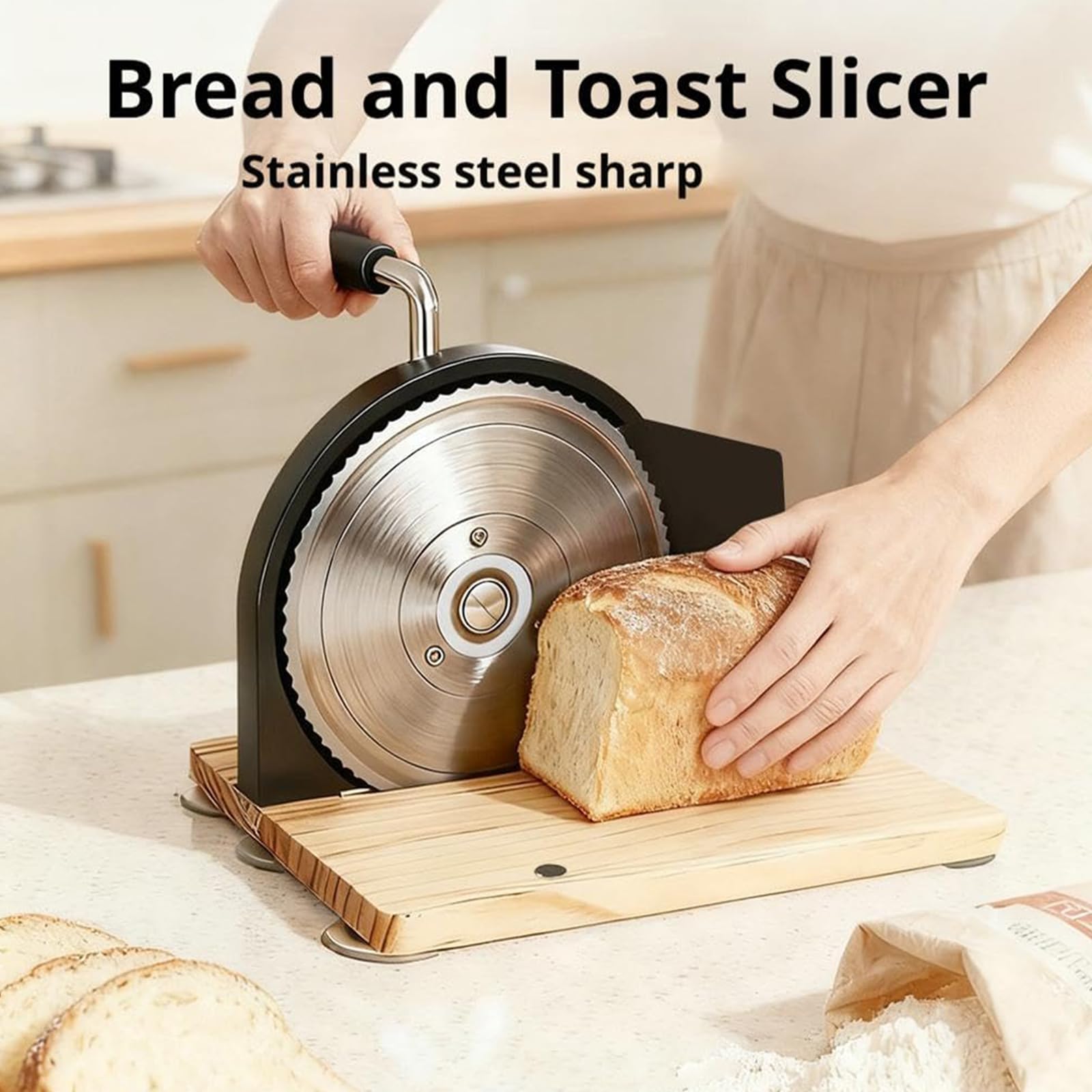 Affettatrice per pane a manovella, regolabile con guida in metallo, spessore 1-20 mm, lama in acciaio inox per pasta madre fatta in casa
