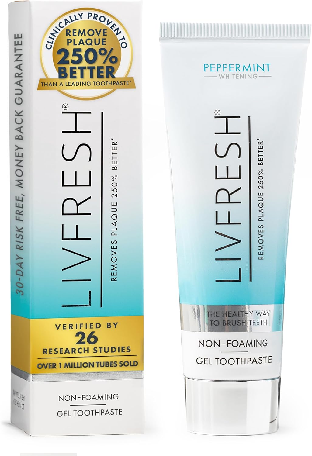 LIVFRESH Toothpaste Gel, Clinically Proven to Remove Plaque 250% Better, Improves Gum Health 190% Better, Prevents & Reduces Tartar, Peppermint