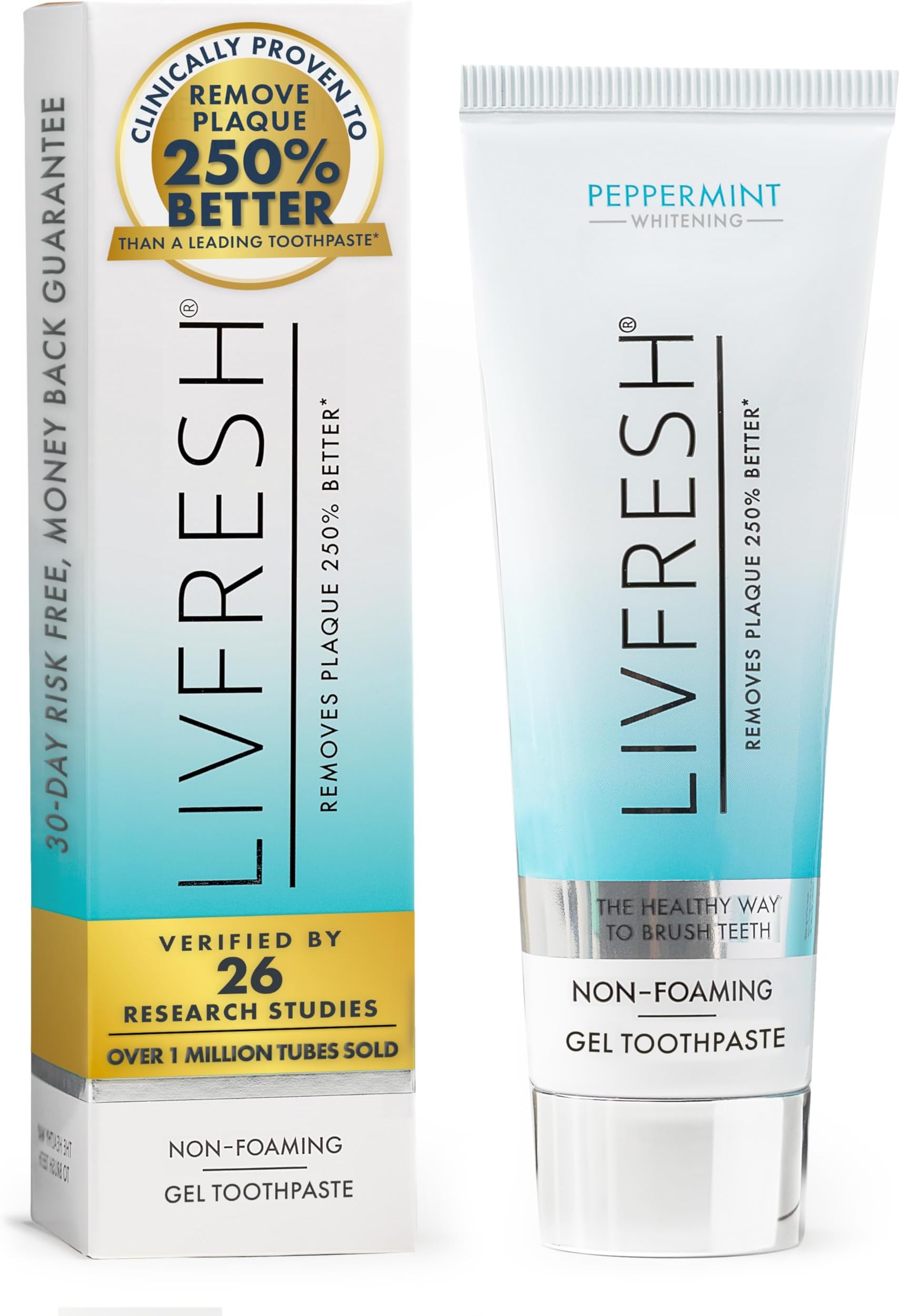 - LIVFRESH Toothpaste Gel, Clinically Proven to Remove Plaque 250% Better, Improves Gum Health 190% Better, Prevents & Reduces Tartar, Peppermint