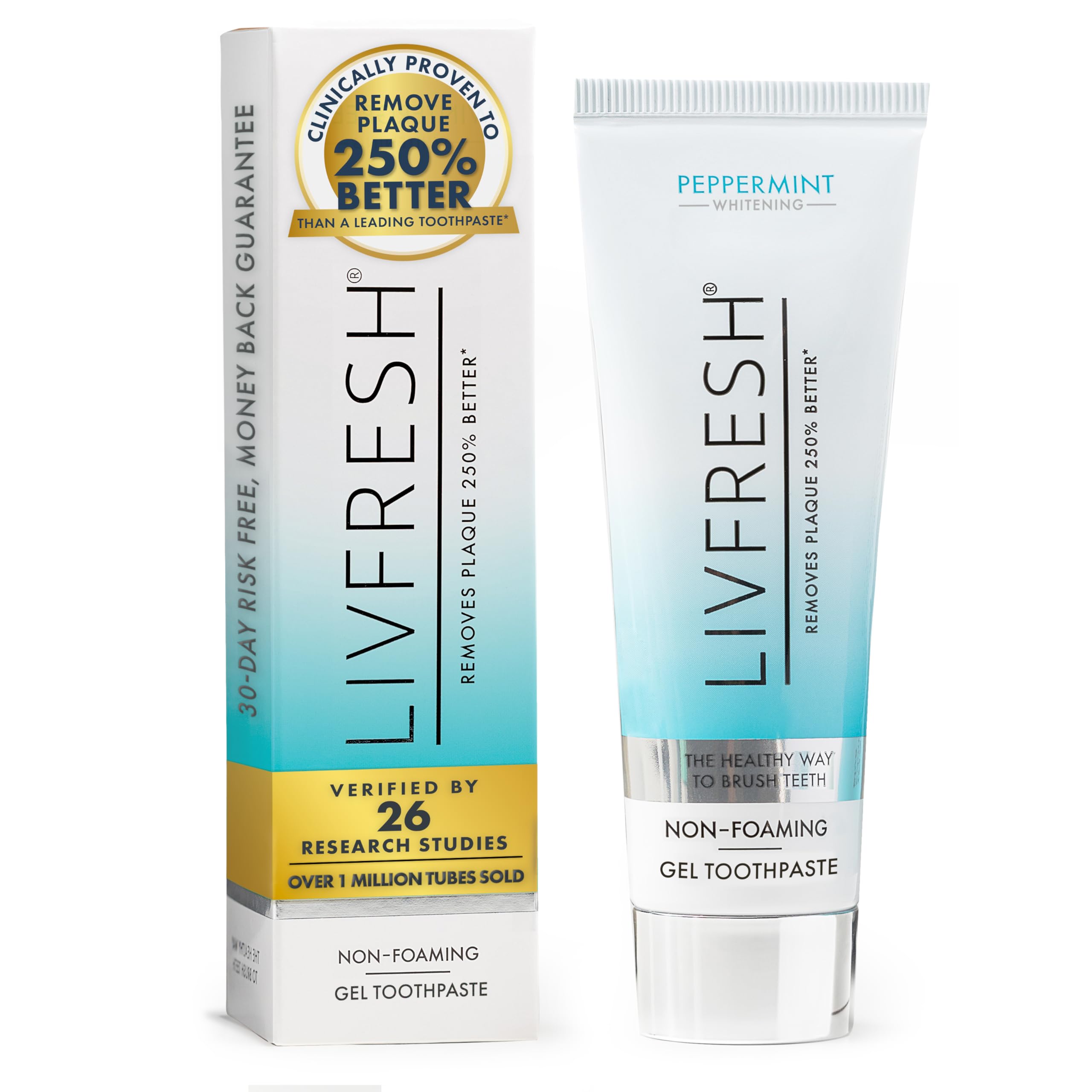 LIVFRESH Toothpaste Gel, Clinically Proven to Remove Plaque 250% Better, Improves Gum Health 190% Better, Prevents & Reduces Tartar, Peppermint