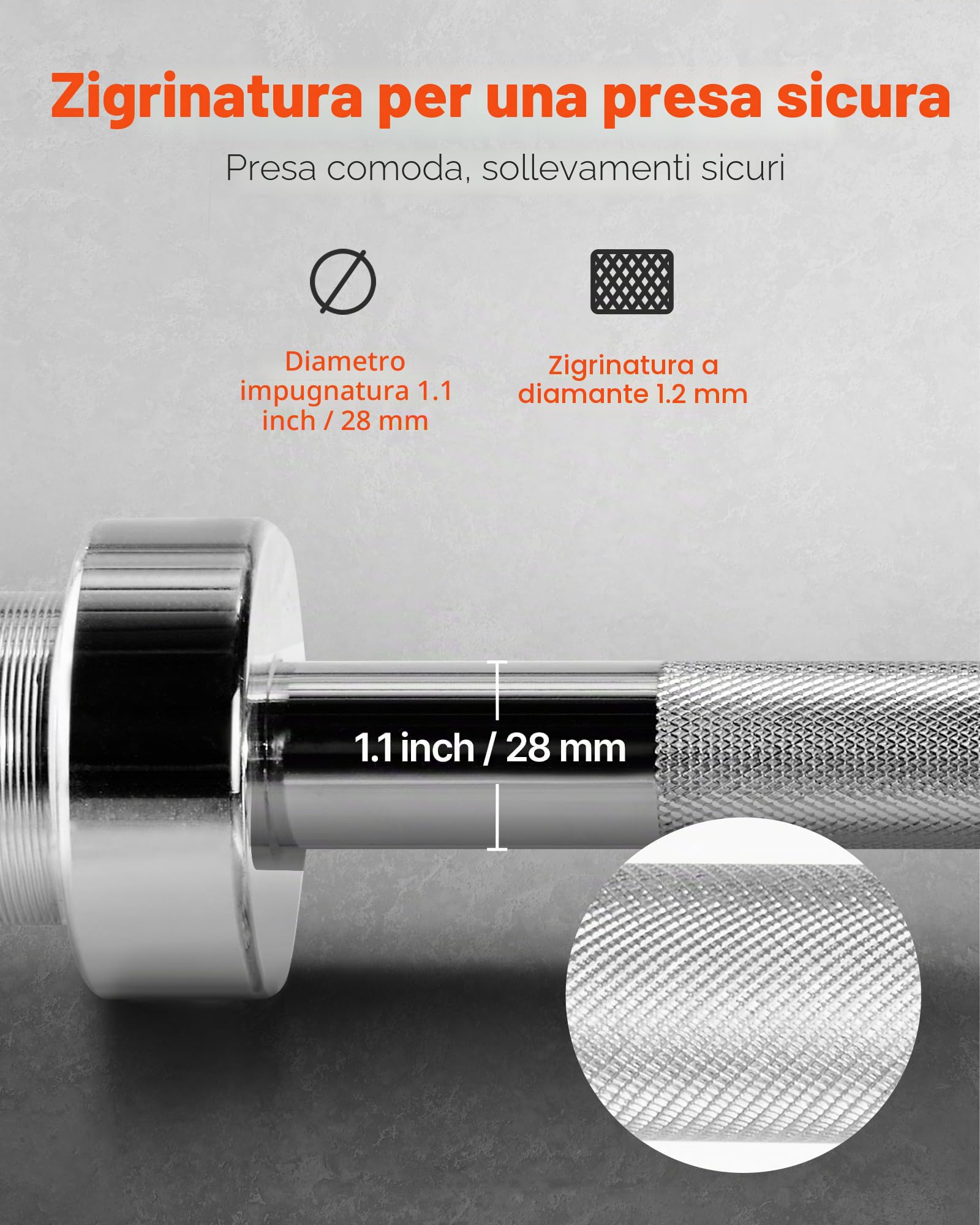 VEVOR Barra per Manubri da 1200 mm, Adatto per Piastre da 50 mm, Bilanciere Cromato con Impugnatura Zigrinata per Allenamento della Forza, Sollevamento Pesi, Barra per manubri, Capacità di 226,8 kg