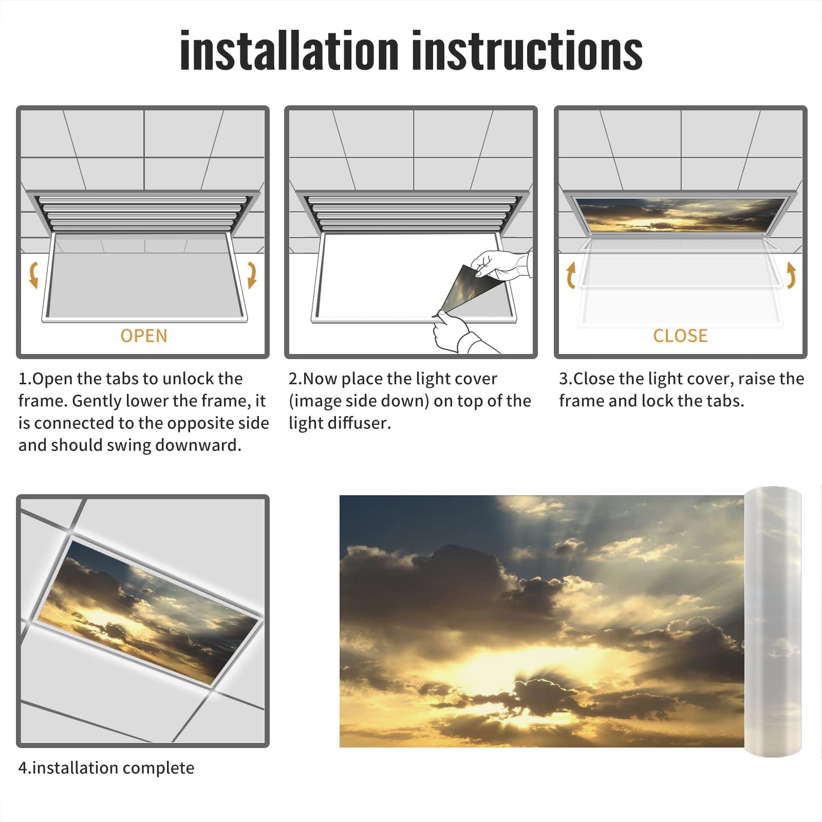 Lights Fluorescent Light Covers for Classroom Office Sky Clouds