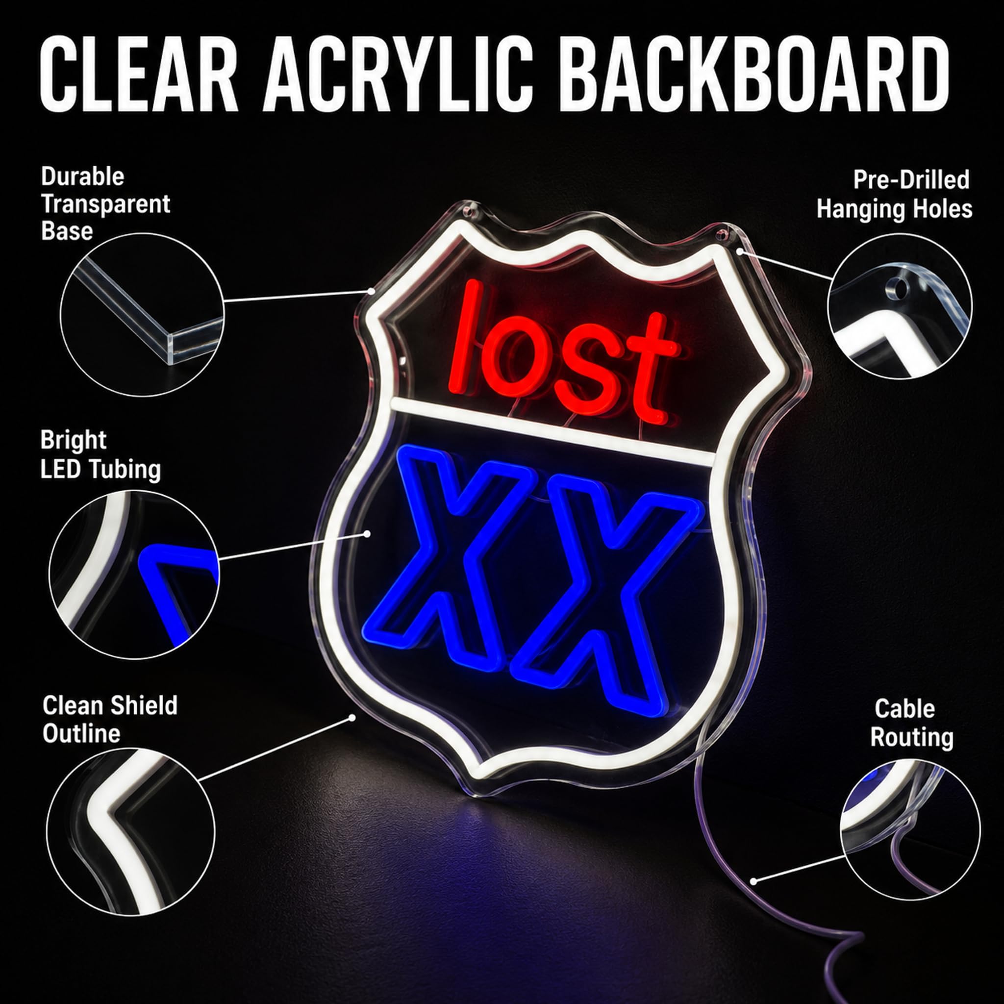 Lost XX Neonschild – 34 x 32 cm, rote und blaue LED-Wanddekoration mit Acryl-Rückwand, USB-betriebene Neonlichter für Spielzimmer, Männerhöhle, Bar, Schlafzimmer und Streetwear-Stil, Geschenk
