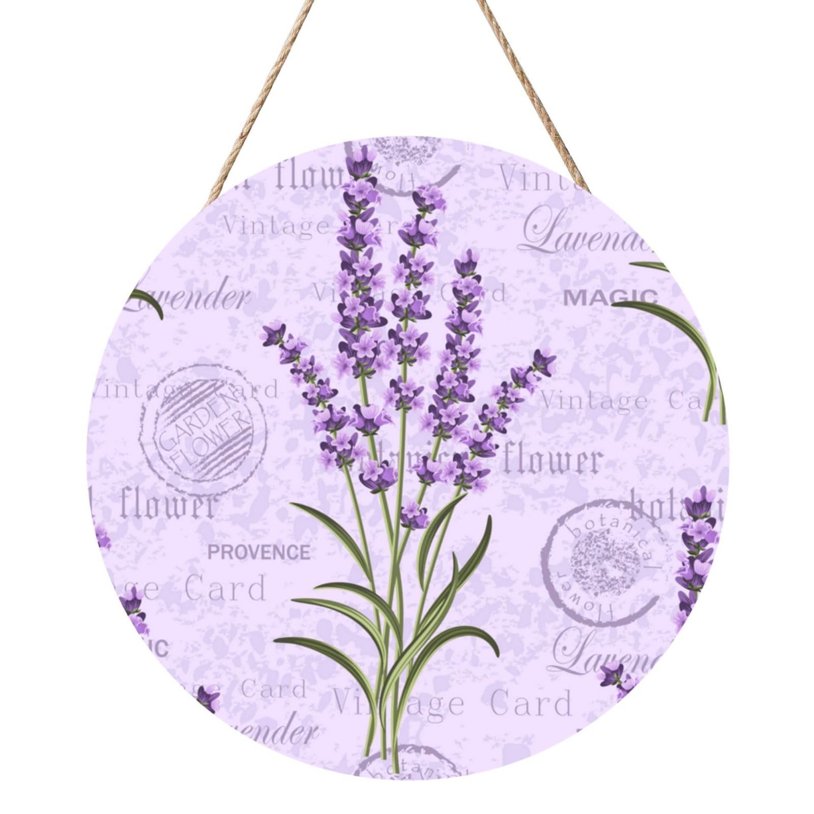 InOmak Lavender Stamp, Round Wood Panel Painting 12 in, Wall Hanging Painting For Home
