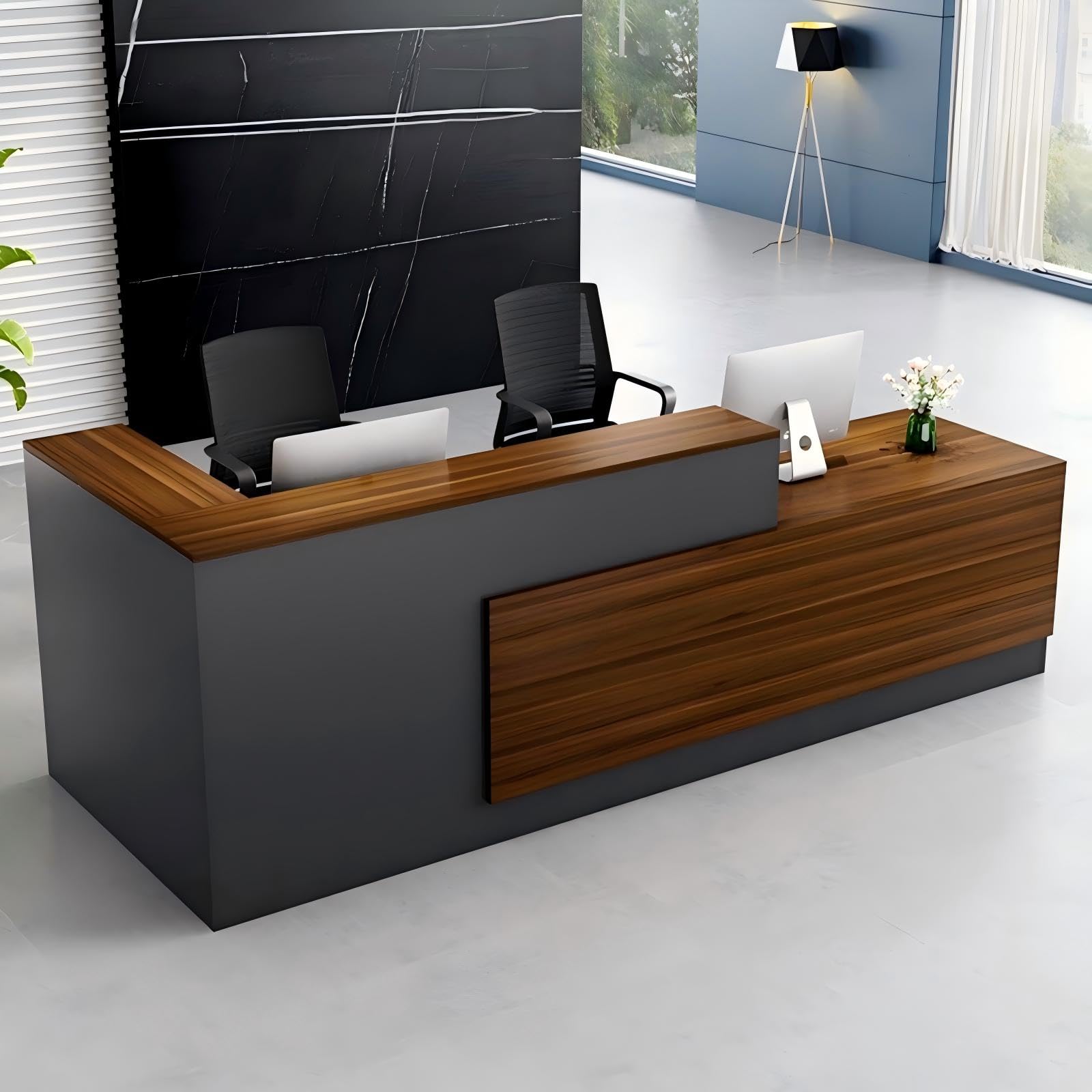 Biurko Recepcyjne W Kształcie Litery L, 280 Cm, Nowoczesne, Minimalistyczne, Z Ladą Recepcyjną, Zamykaną Na Klucz Szafką Z Szufladą I Półką Na Walnut-r 2.8 * 0.6 * 1.05m