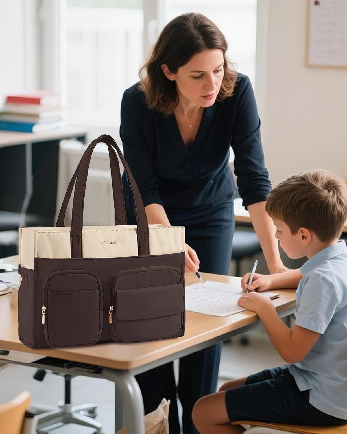 LOVEVOOK Teacher Tote Bag for Women,Multi-pocket Laptop Bag with Large Cup Holder,Nurse Bags Work Travel Computer Handbag - Image 2
