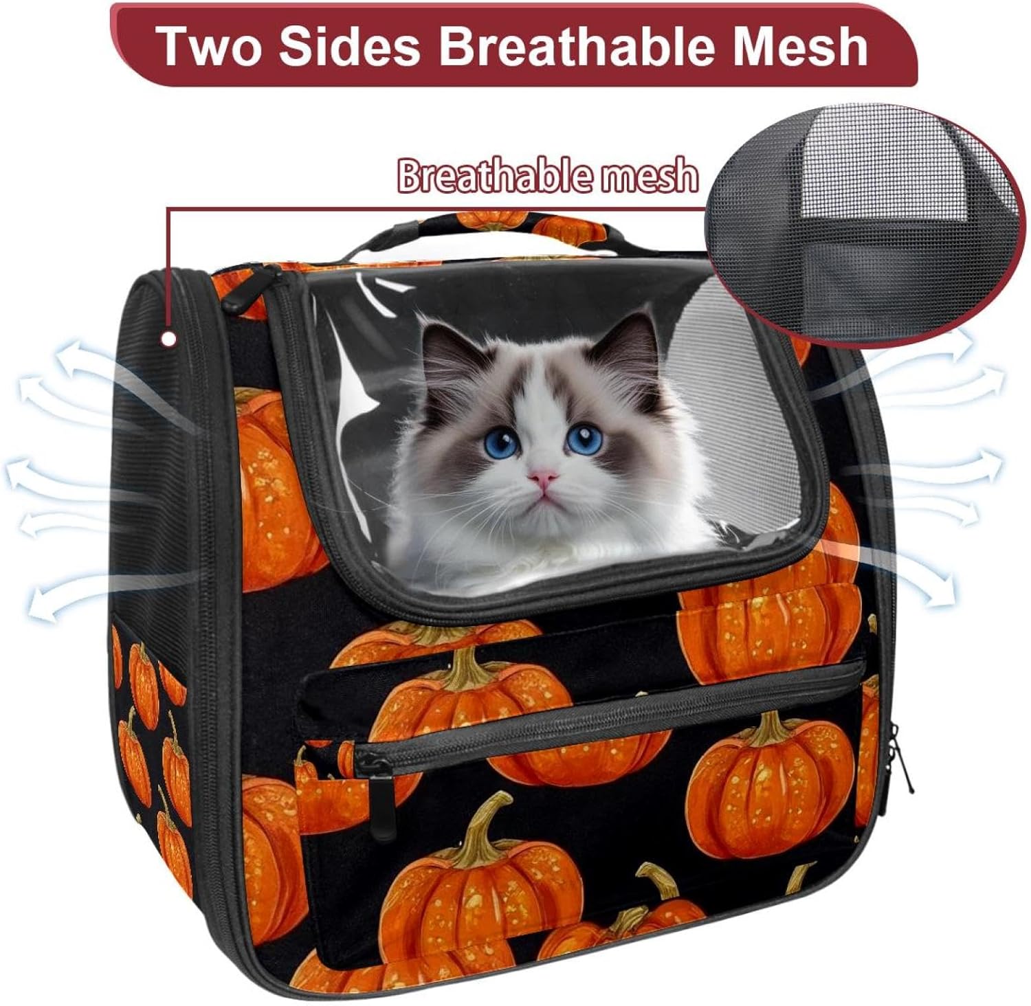 Portable Travel pet Backpack Carrier Hamster Bag Small Dog cat Carrier Breathable Hang Bag, Helloween Pumkins 2_126