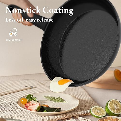 Miniatura 5 de Juego de 18 ollas y sartenes antiadherentes con olla de 12 cuartos de galón, juegos de utensilios de cocina antiadherentes con utensilios, juego de