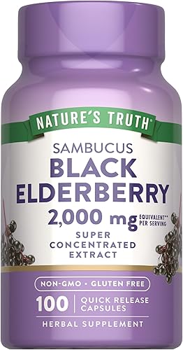 Nature's Truth Cápsulas de saúco negro | 100 unidades | Extracto de sambucus súper concentrado | Suplemento sin OMG y sin gluten