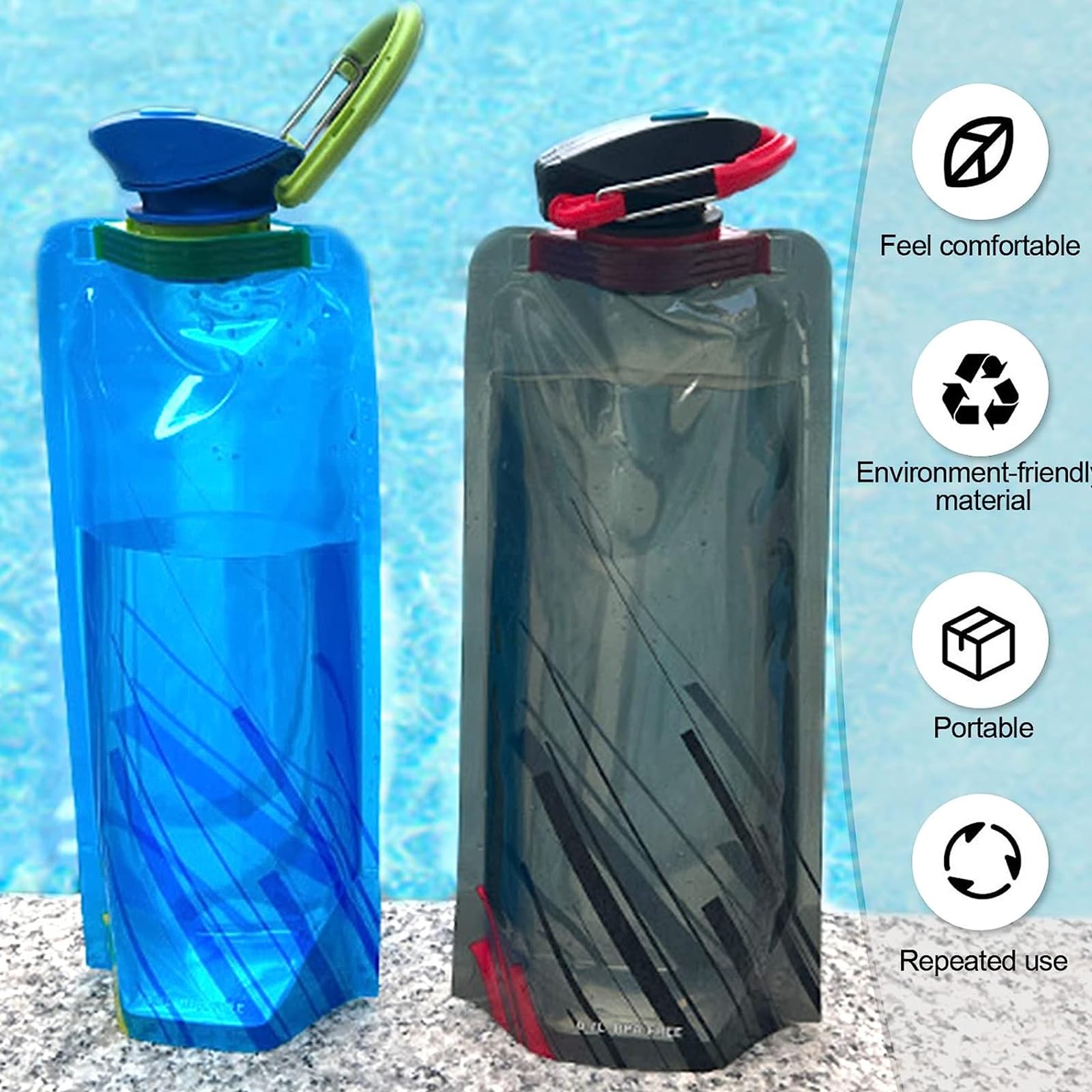 4 Stück Faltbare Wasserflaschen 700ml - BPA-frei Für Outdoor & Reisen