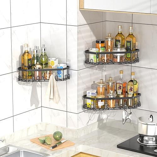 Miniatura 6 de STEUGO Organizador de esquina para ducha, paquete de 3 estantes organizadores adhesivos de ducha, estante de almacenamiento de ducha de acero