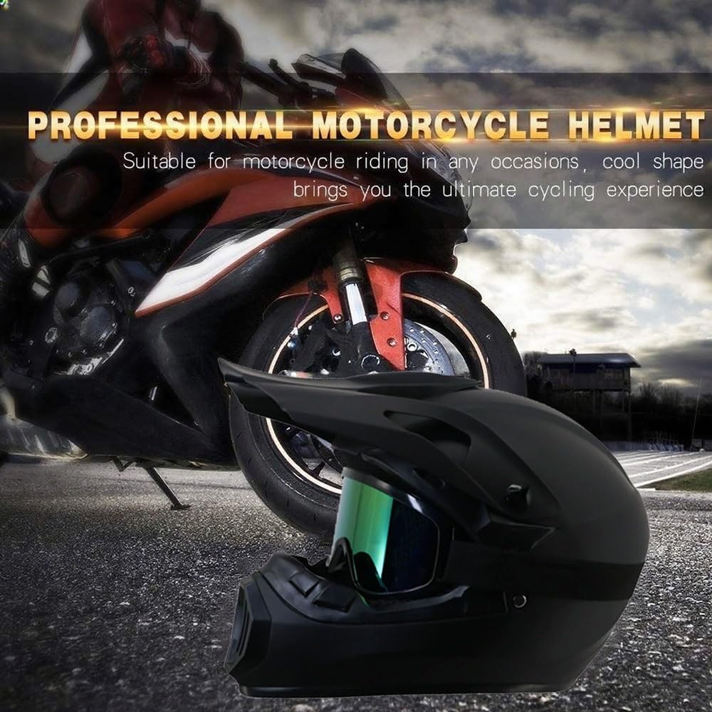 Jugend Erwachsene Elektro Dirt Bike Motorrad Helm Set für Jungen Mädchen Quad Bikes BMX MTB ATV Offroad Helm mit Schutzbrille Handschuhe Maske DOT Genehmigt