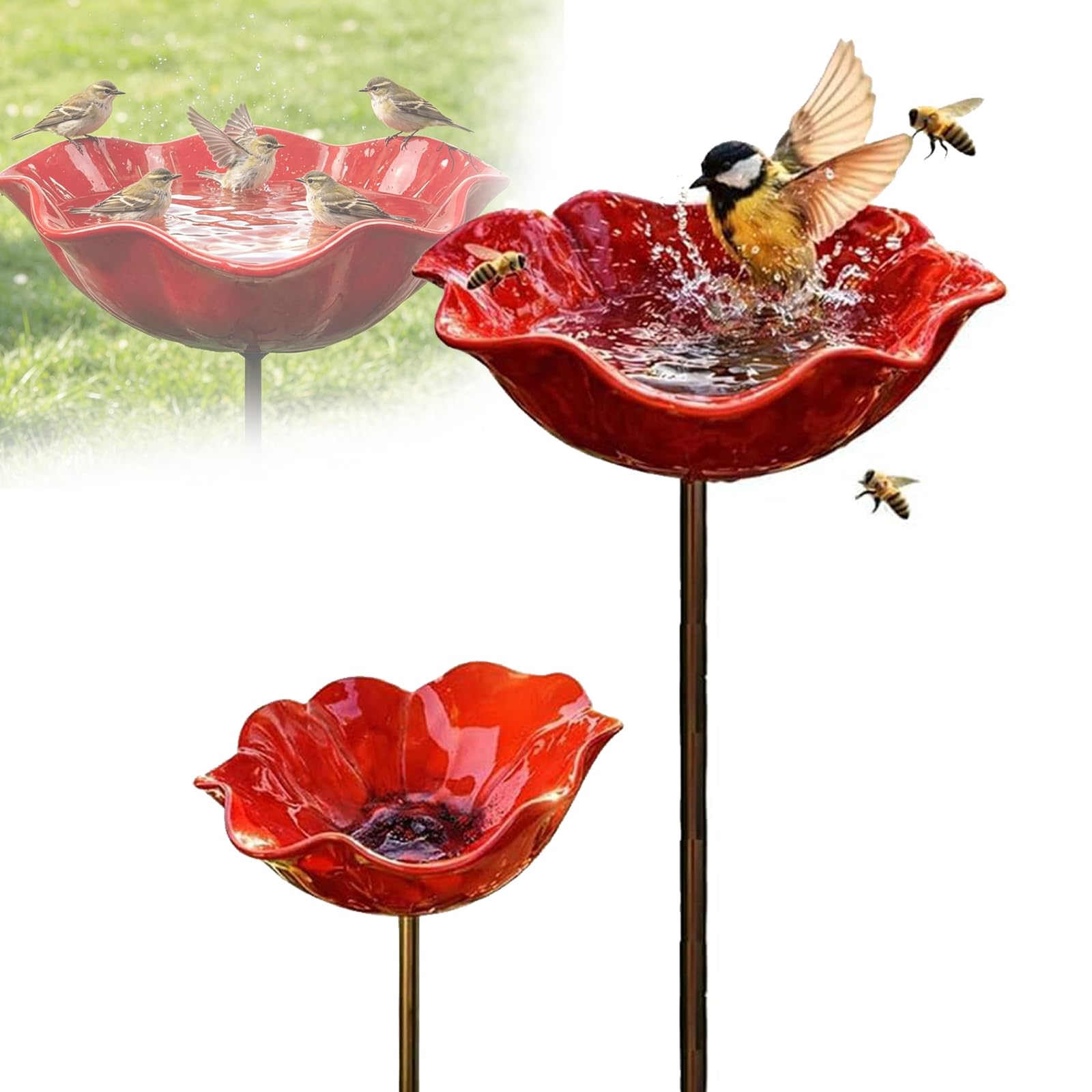 50 * 13cm Metal Flowers for Garden, Flower Bird Feeder, Metal Garden Flowers On Stakes, Metals Bird Bath, Gardens Bird Bath, Metals Bird Feeder, Flower-Shaped Bee Watering Station for Gardens (1pc) — view 11