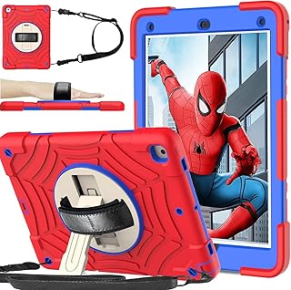 BMOUO iPad 6th/5th Generation Case, iPad Air 2 Case, iPad 9.7 Case 2018/2017 with Screen Protector, 360 Rotating Stand & Hand & Shoulder Strap Kids Case for iPad 6th/5th Gen/iPad Air 2, Red