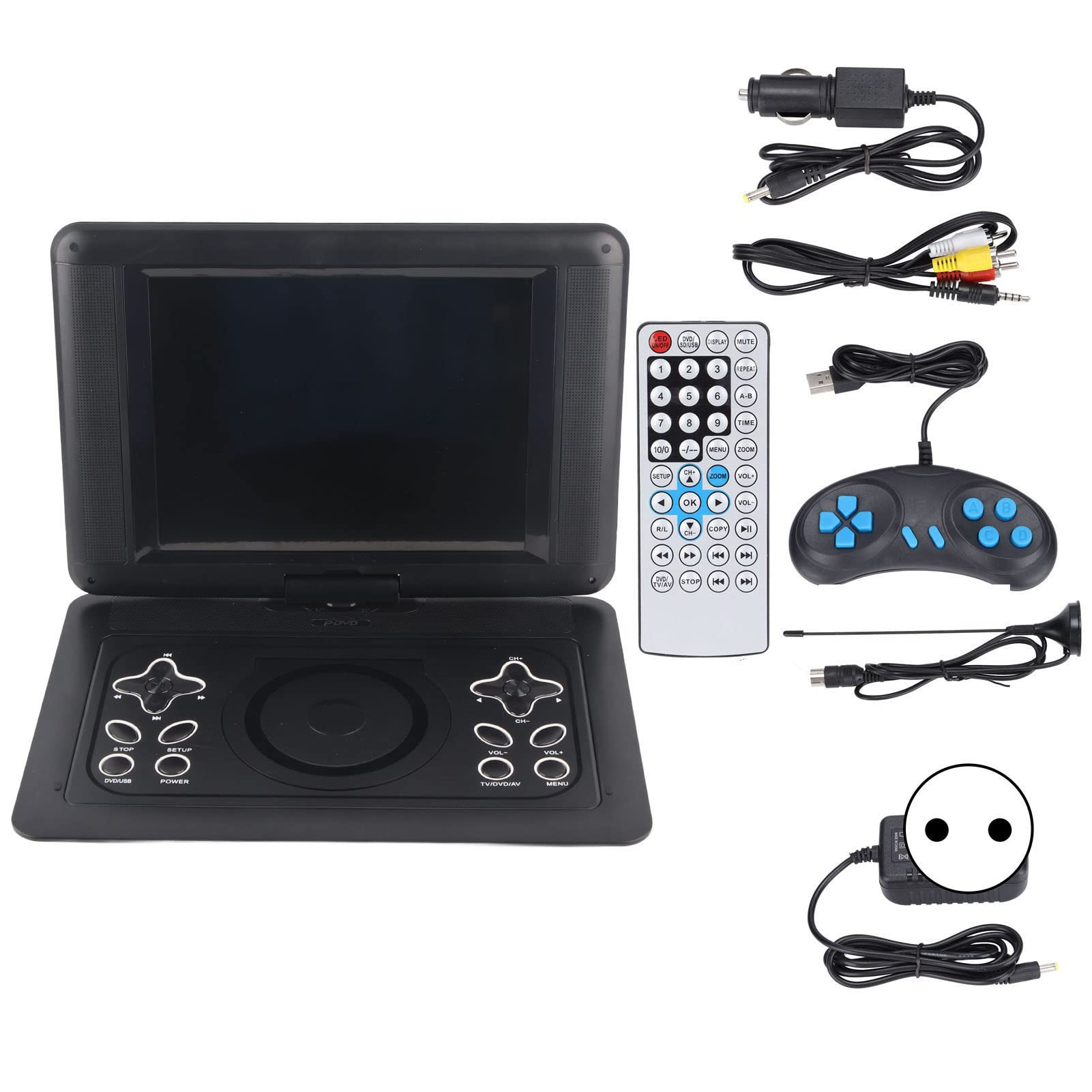 Lettore DVD Portatile, Grande Schermo HD da 12,0 Pollici, Schermo con Rotazione di 270 Gradi Lettore DVD per Auto Piccola TV, Supporto U Disk/Sd/MMc Cassetta Telecomando/Controller di Gioco/Disco(EU)