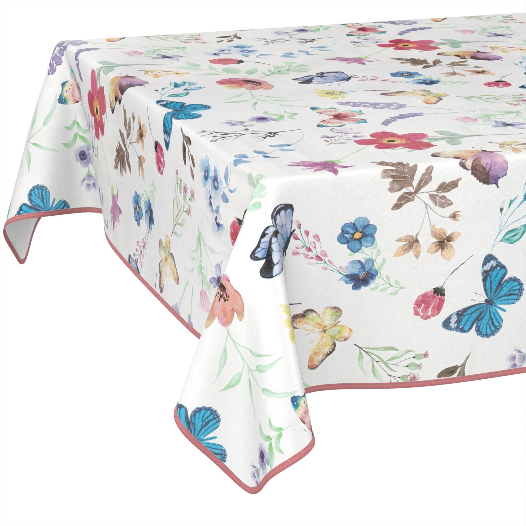 Oilcloth Tablecloth, Washable, Oilcloth, Easy Care, Water-Repellent, Lotus Effect, Garden Tablecloth, Butterflies, 240 x 140 cm with Hem (Edged)