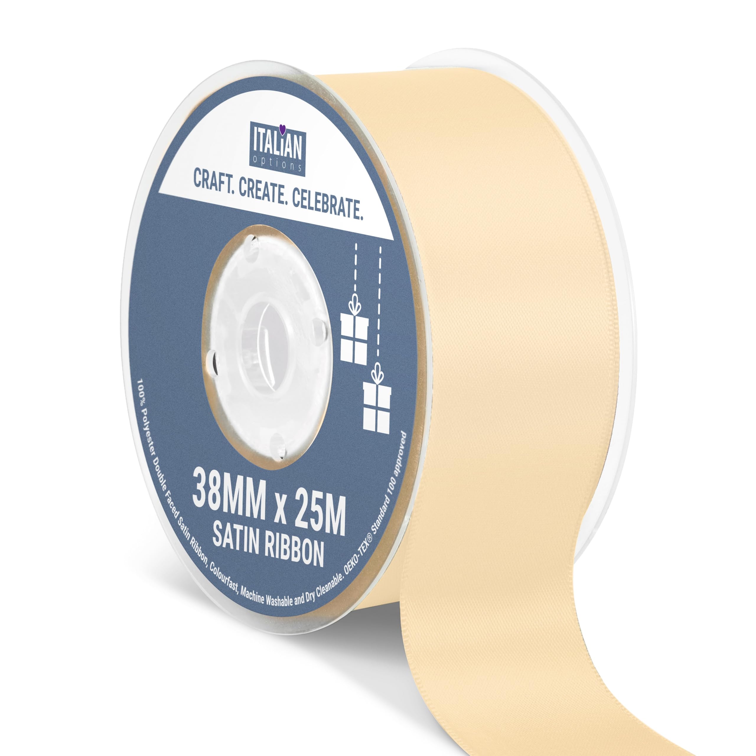 Italian Options Satin Ribbon, Fabric Ribbons for Gift Wrapping, Crafting, Balloons, Wedding Car, Presents, Cake, Christmas, Birthday, Gift Wrap Accessories, 10mm Wide x 25 Metre Roll, Lemon — view 12