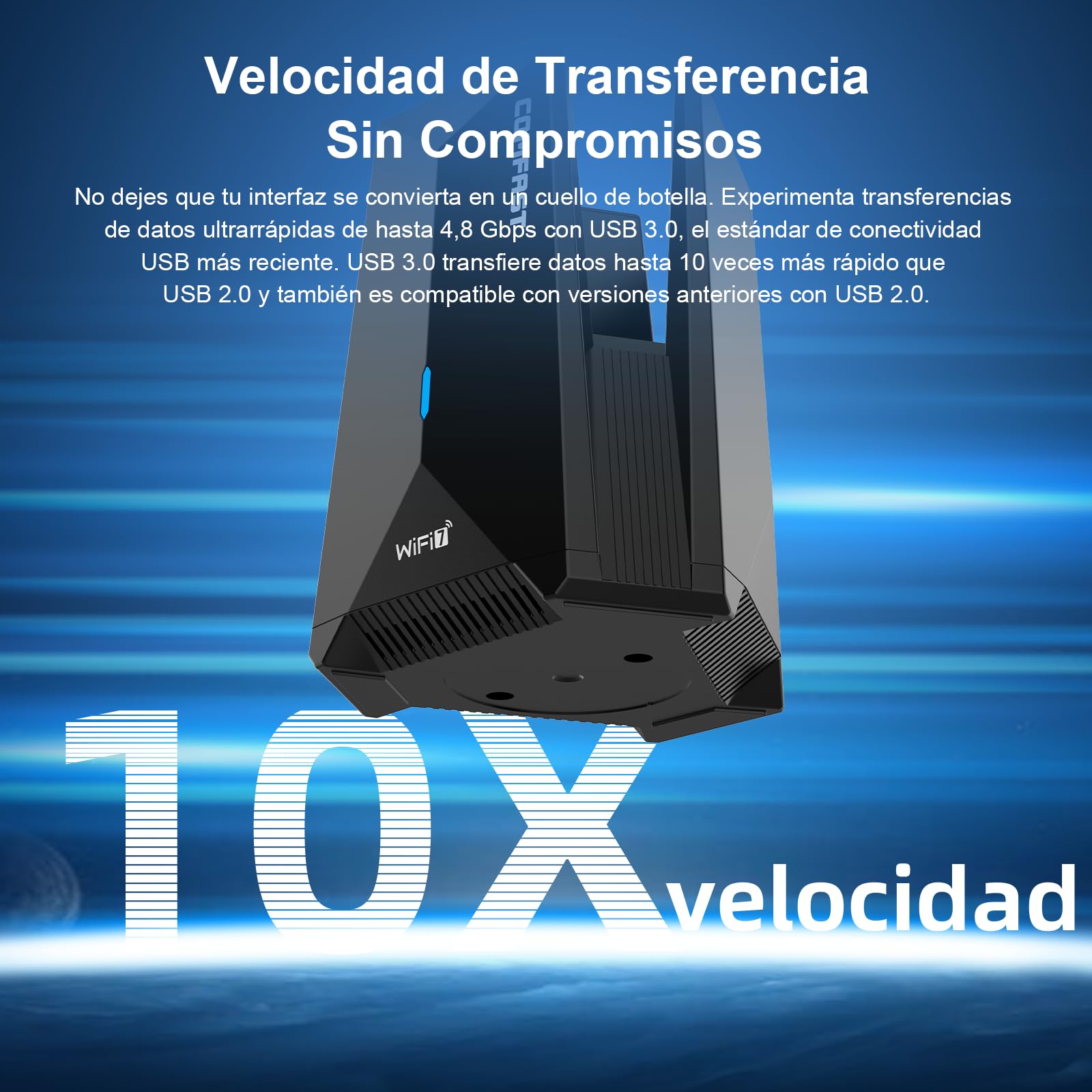 COMFAST Wi-Fi 7 Adaptador WiFi USB para PC, BE6500 Receptor WiFi, Antena WiFi PC, USB 3.0, Tri-Banda 6G/5G/2,4G, Antenas de Alta Ganancia 6dBi, TecnologíaMLO, MU-MIMO, OFDMA, WPA3, para Windows 10/11