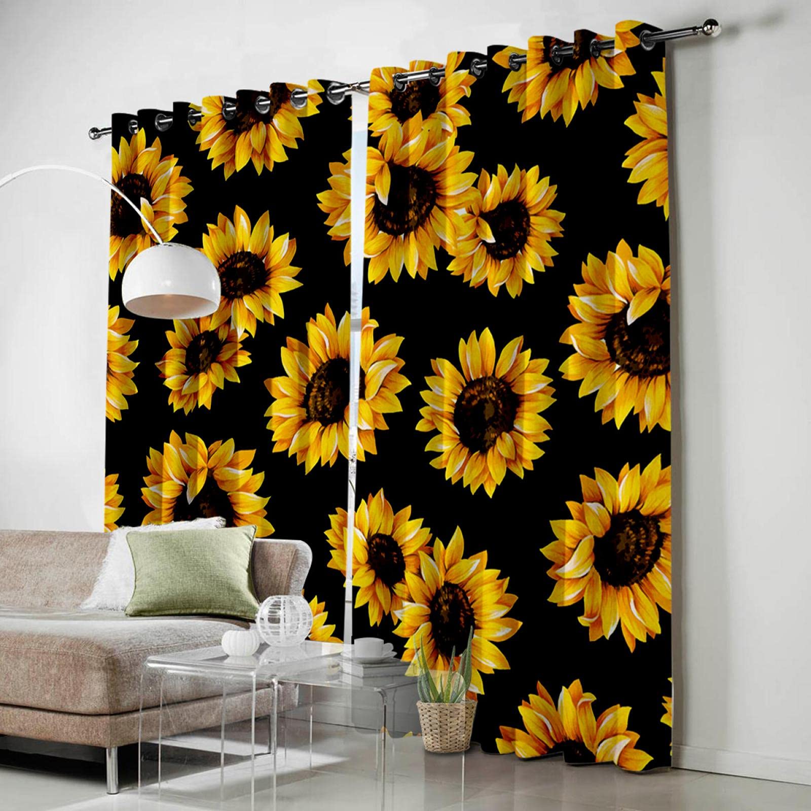 Asunygirl Sunflower Curtains Plant Natural Yellow Blackout Curtains for Bedroom Window Treatment Drapes Kids Room Home Decor 2X(59" Wx100 L)/150x253cm Blackout Curtains