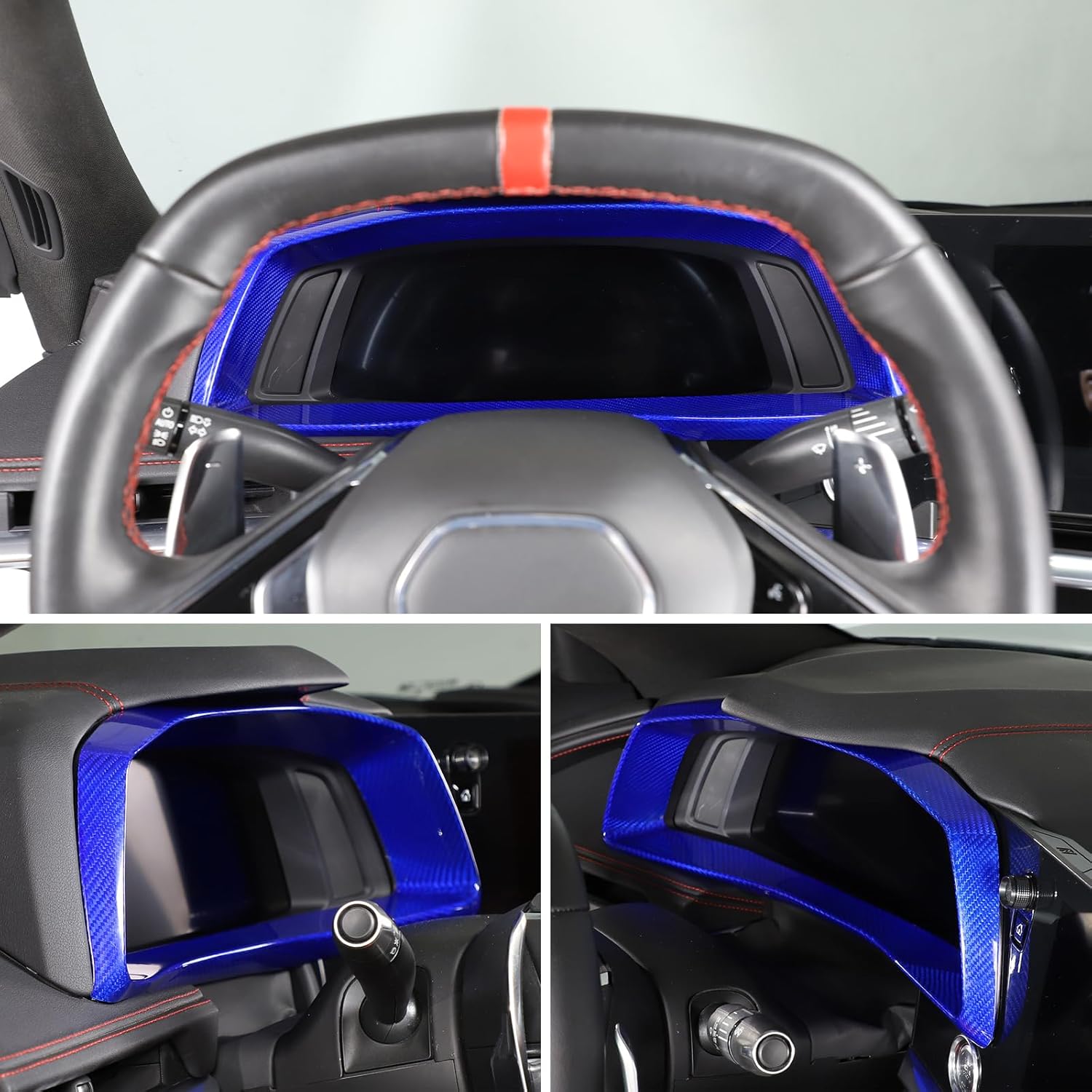 Daeiclru Real Carbon Fiber Car Dashboard Panel Trim Cover Frame Compatible with Chevrolet Corvette C8 2020-2024, Interior Dash Meter Trim Accessories (Blue)