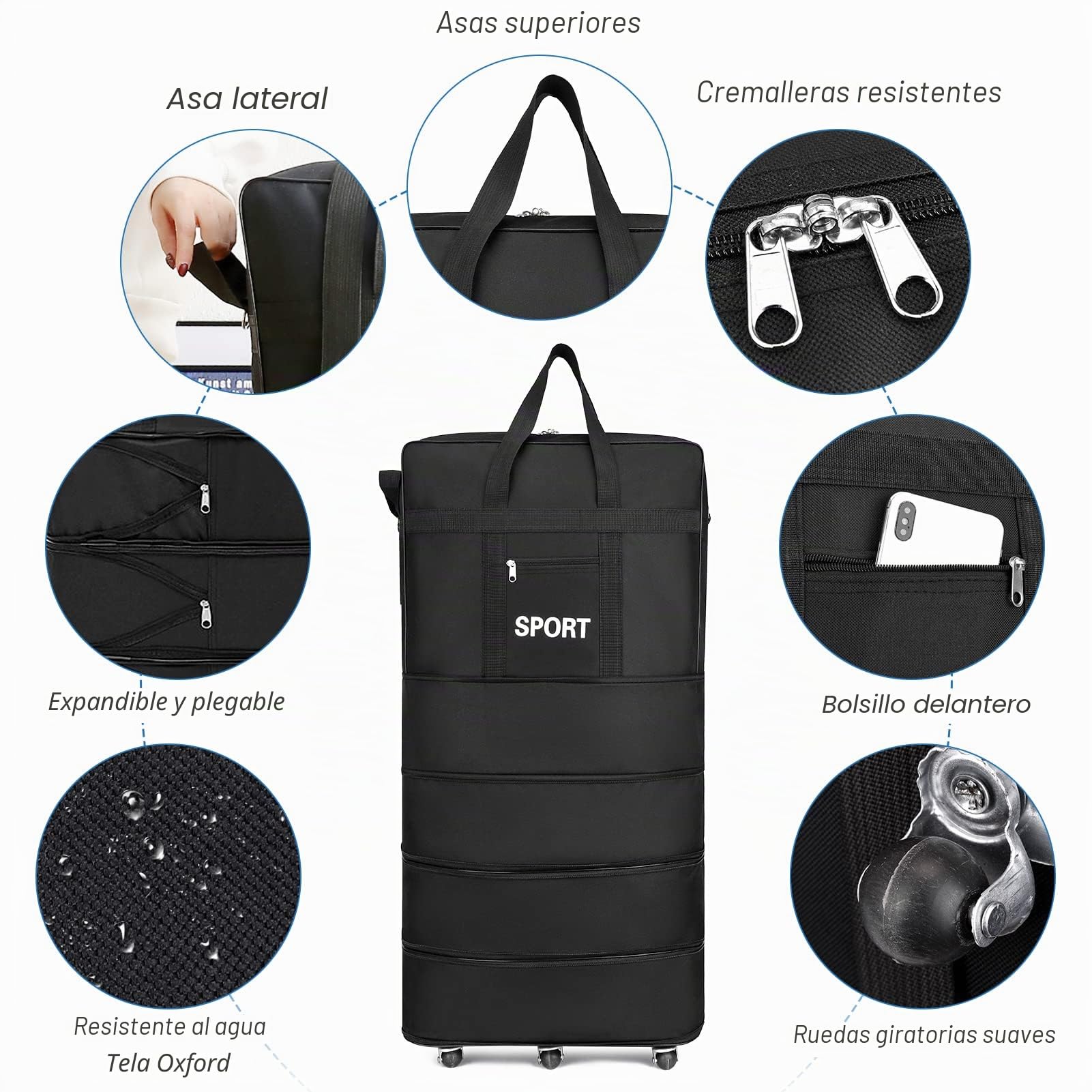 Maleta de viaje con ruedas, expandible, equipaje de mano, gran bolsa de ropa con ruedas, para mudanzas, para la escuela, para hombres y mujeres, Predeterminado, 45 Zoll