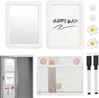 Magnetic Locker Accessories - Whiteboard Mirror & Pen Holder Set | Cute Refrigerator & Locker Decor Kit With Dry Erase Markers For Kitchen, Classroom, Dorm, College, Office, School & Gym Organ