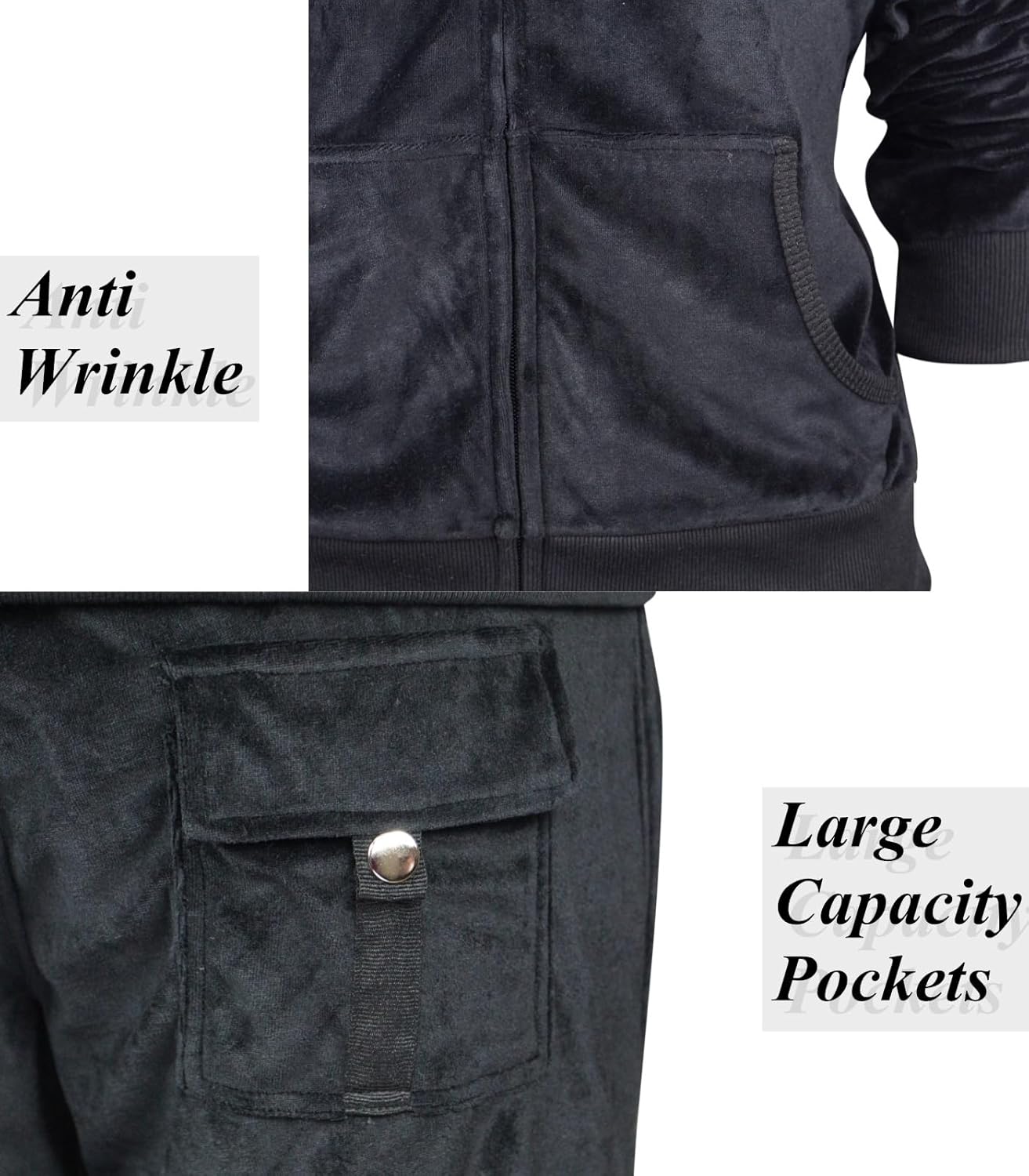 LeeHanTon Outfit Womens Sweatsuits Sets Velour Sports Training Jogger Lightweight Tracksuit 2 Pieces Hoodie and Pants Zipper Jumpsuit Black S - Image 5