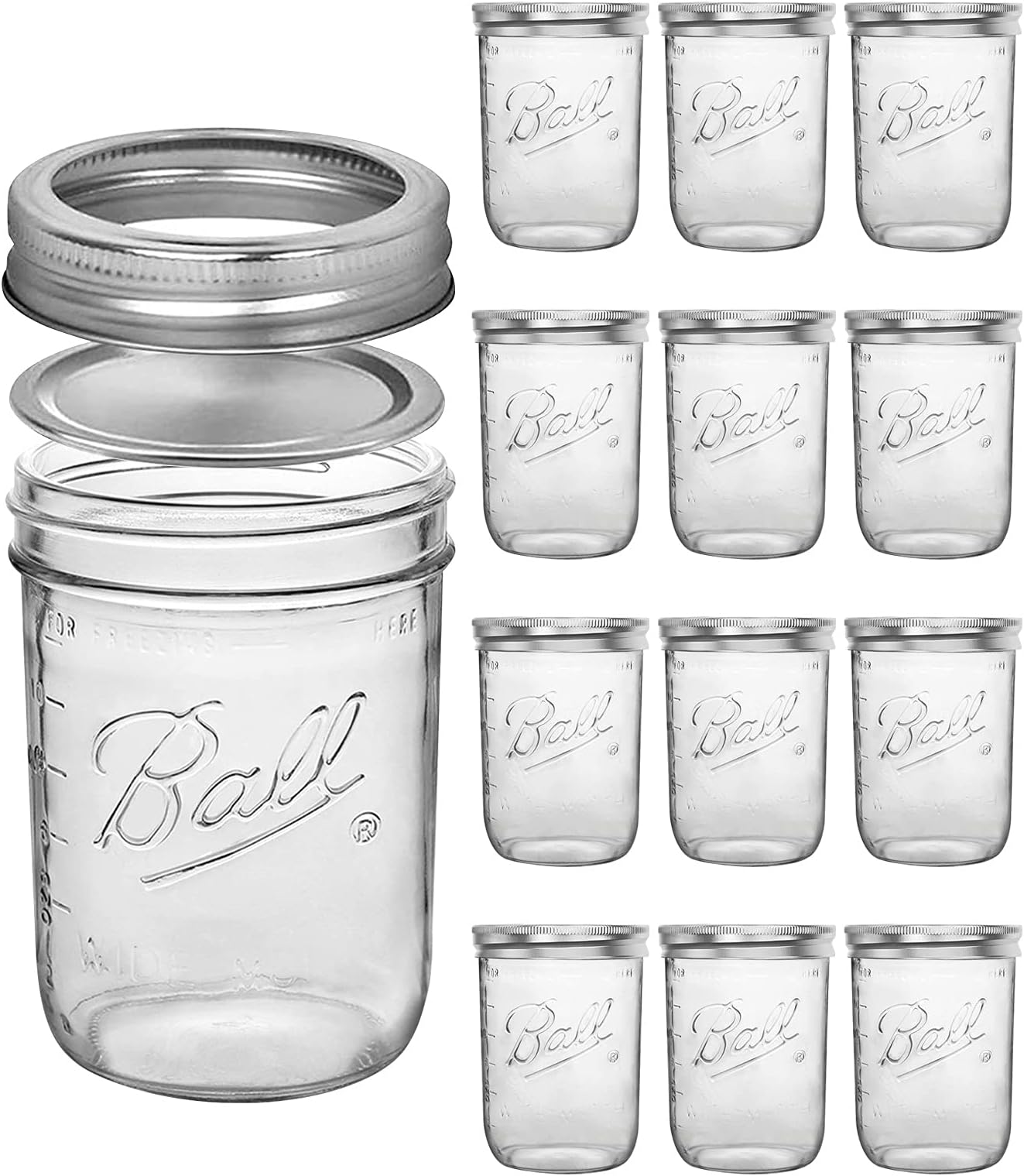 Bedoo Wide Mouth Mason Jars 16 oz with Lids and Bands 12 PACK, Half Quart Mason Jars with Airtight Lids , Clear Glass Mason Jars (Set of 12) (Wide Mouth)