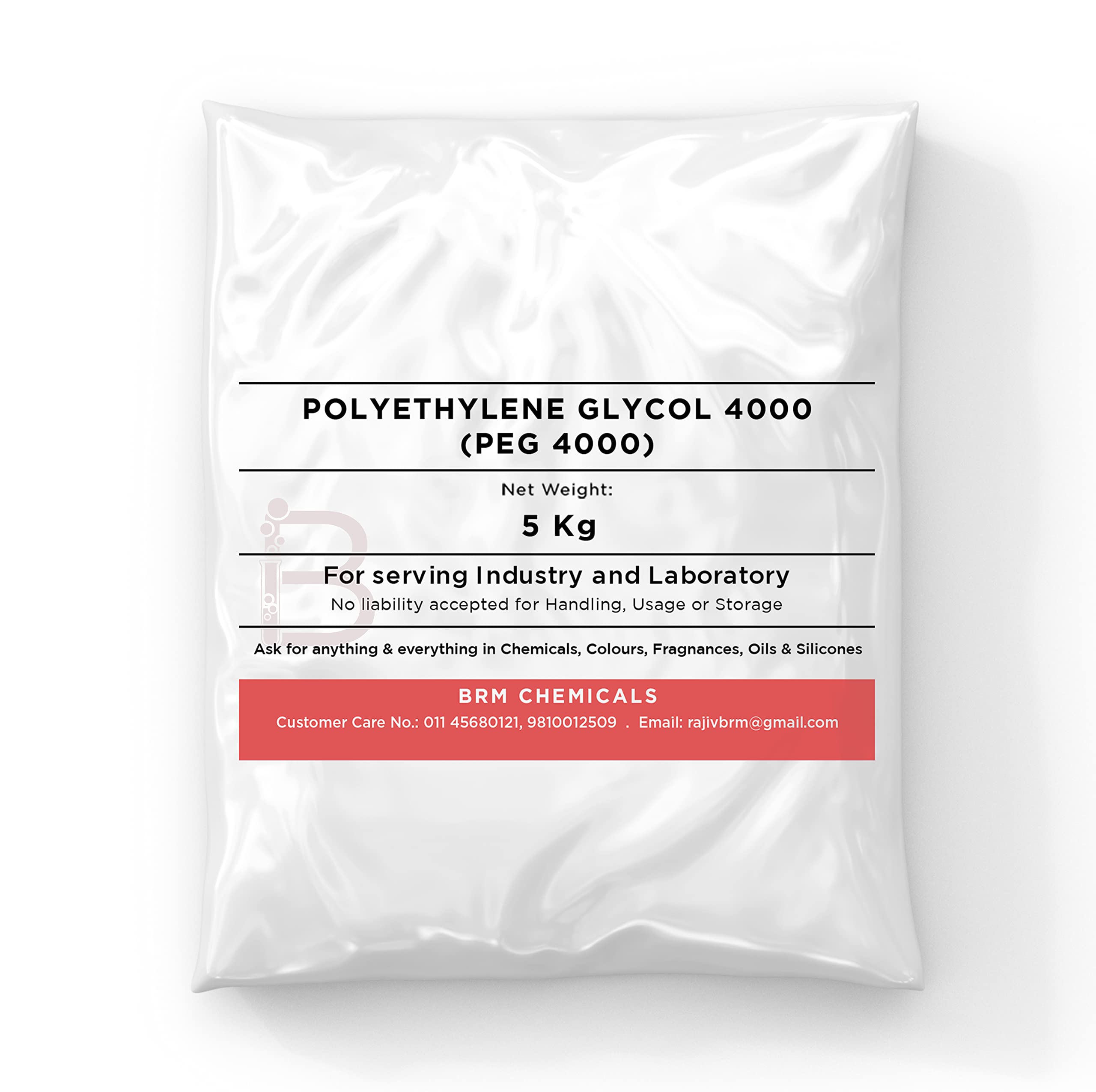 BRM Chemicals Polyethylene Glycol 4000 PEG 4000 5 KG For Soap Making, Shampoo, Cosmetics, Serum Making, Beauty Formulations, Moisturizer, Lotion Making & DIY Personal Care For Face, Hair, Skin & Body